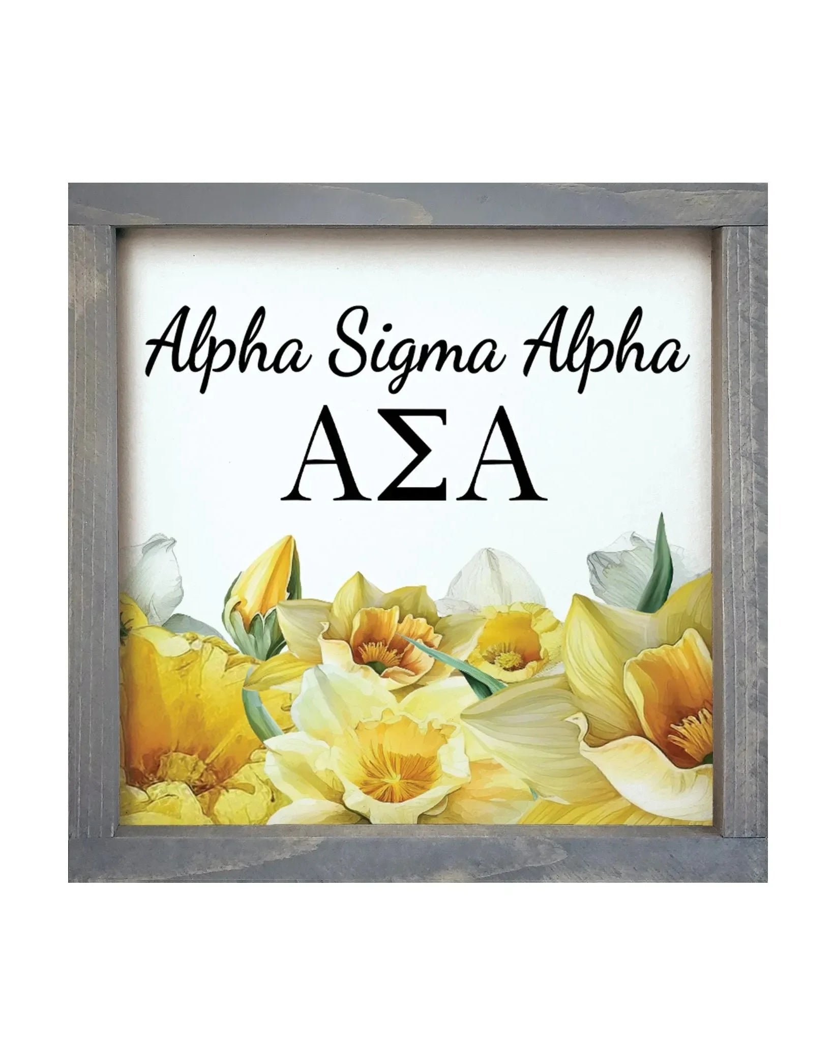 Alpha Sigma Alpha 12x12 Wood Framed Sign - Narcissus Weathered Gray Wall Art & Signs