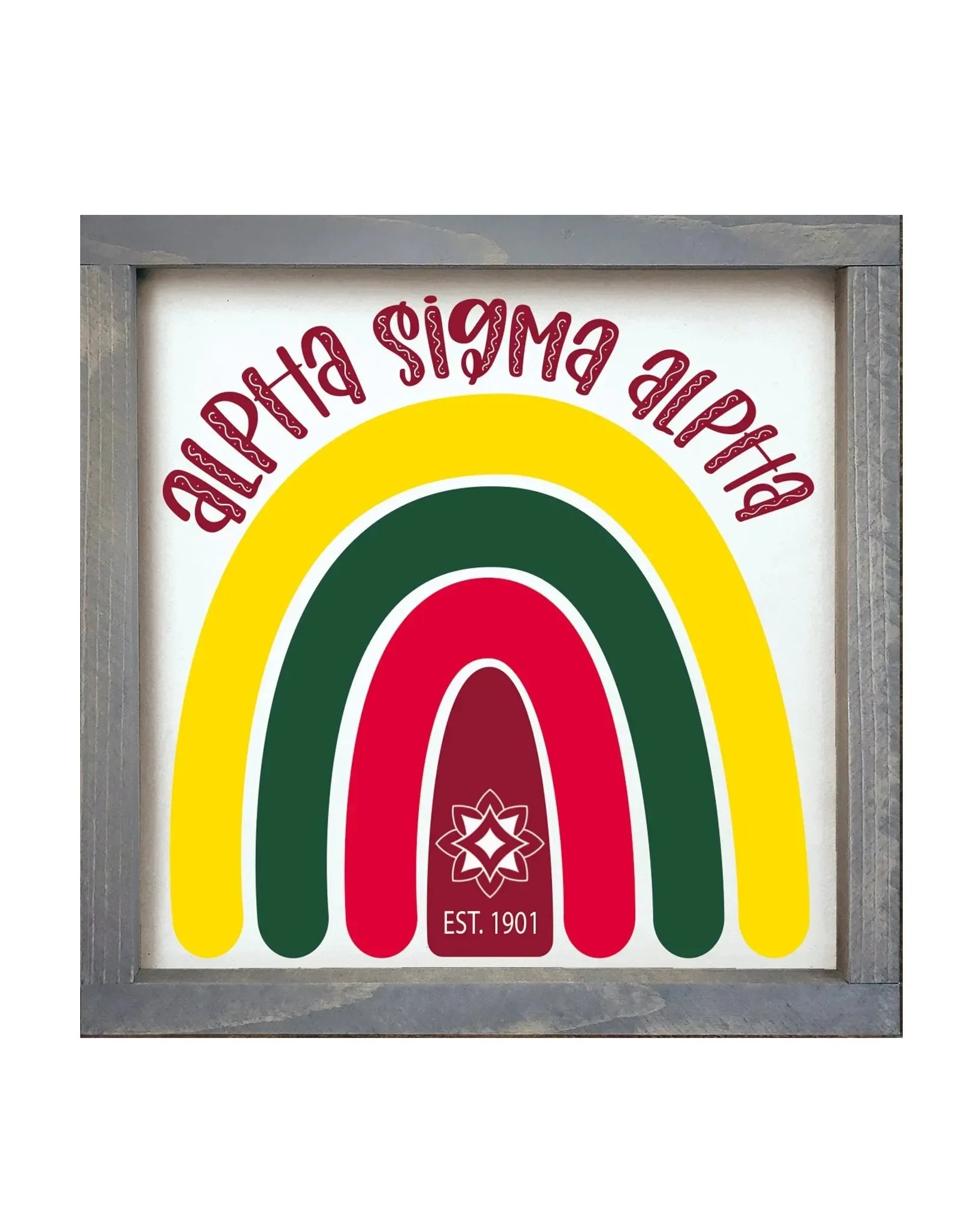 Alpha Sigma Alpha 12x12 Wood Framed Sign - Rainbow Weathered Gray Wall Art & Signs