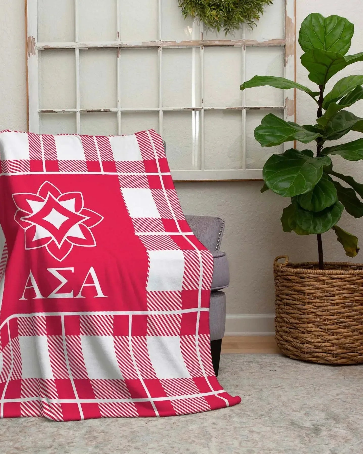 Alpha Sigma Alpha XL 60x80 Plaid Sherpa Throw Blanket Throw Blankets