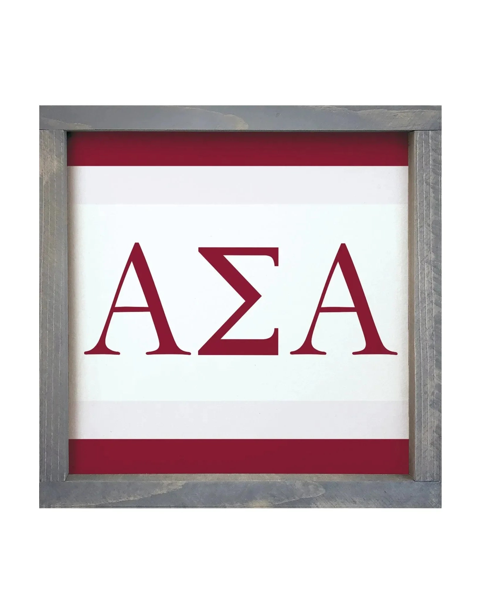 Alpha Sigma Alpha 12x12 Wood Framed Sign - Greek Letters Stripes Weathered Gray Wall Art & Signs