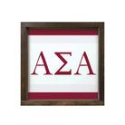 Alpha Sigma Alpha 12x12 Wood Framed Sign - Greek Letters Stripes Walnut Stain Wall Art & Signs