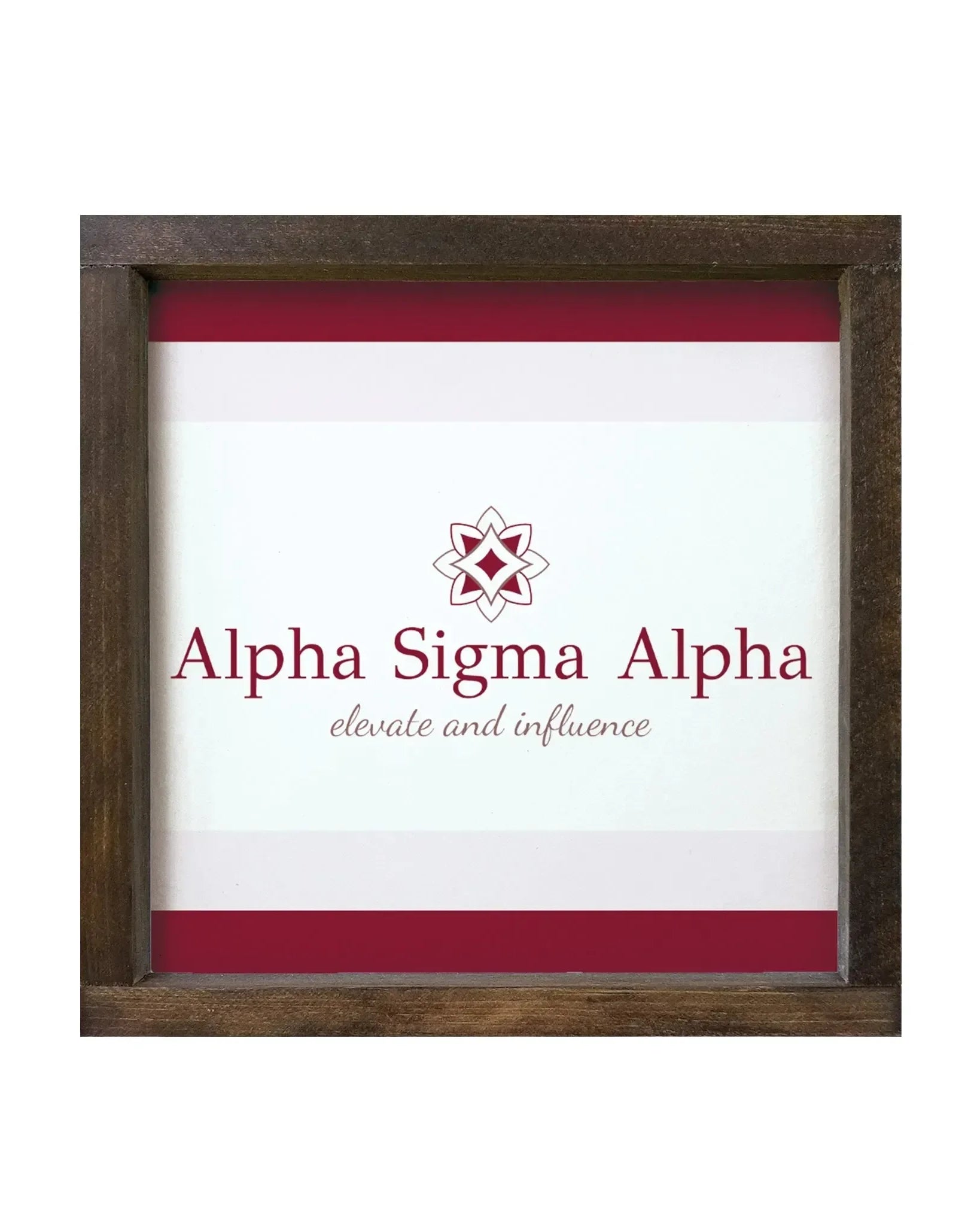 Alpha Sigma Alpha 12x12 Wood Framed Sign - Stripes Walnut Stain Wall Art & Signs