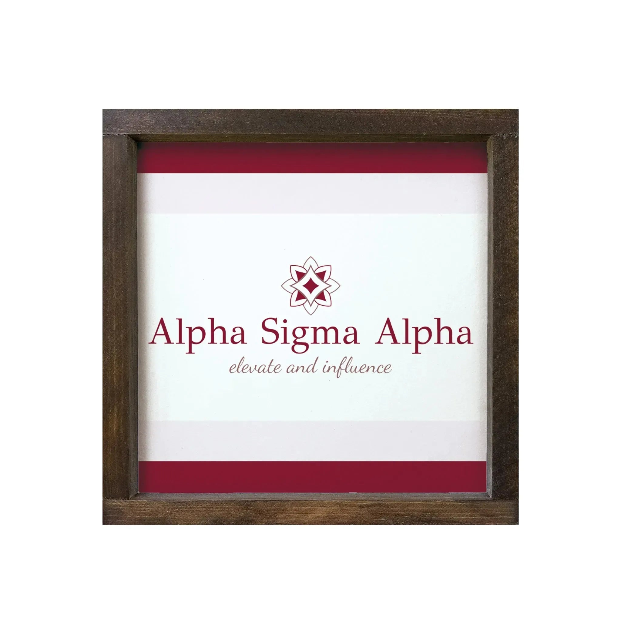 Alpha Sigma Alpha 12x12 Wood Framed Sign - Stripes Walnut Stain Wall Art & Signs