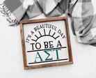 Alpha Sigma Tau 12x12 Wood Framed Sign - Beautiful Day Wall Art & Signs