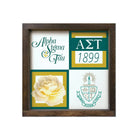 Alpha Sigma Tau 12x12 Wood Framed Sign - Classic Color Block Walnut Stain Wall Art & Signs