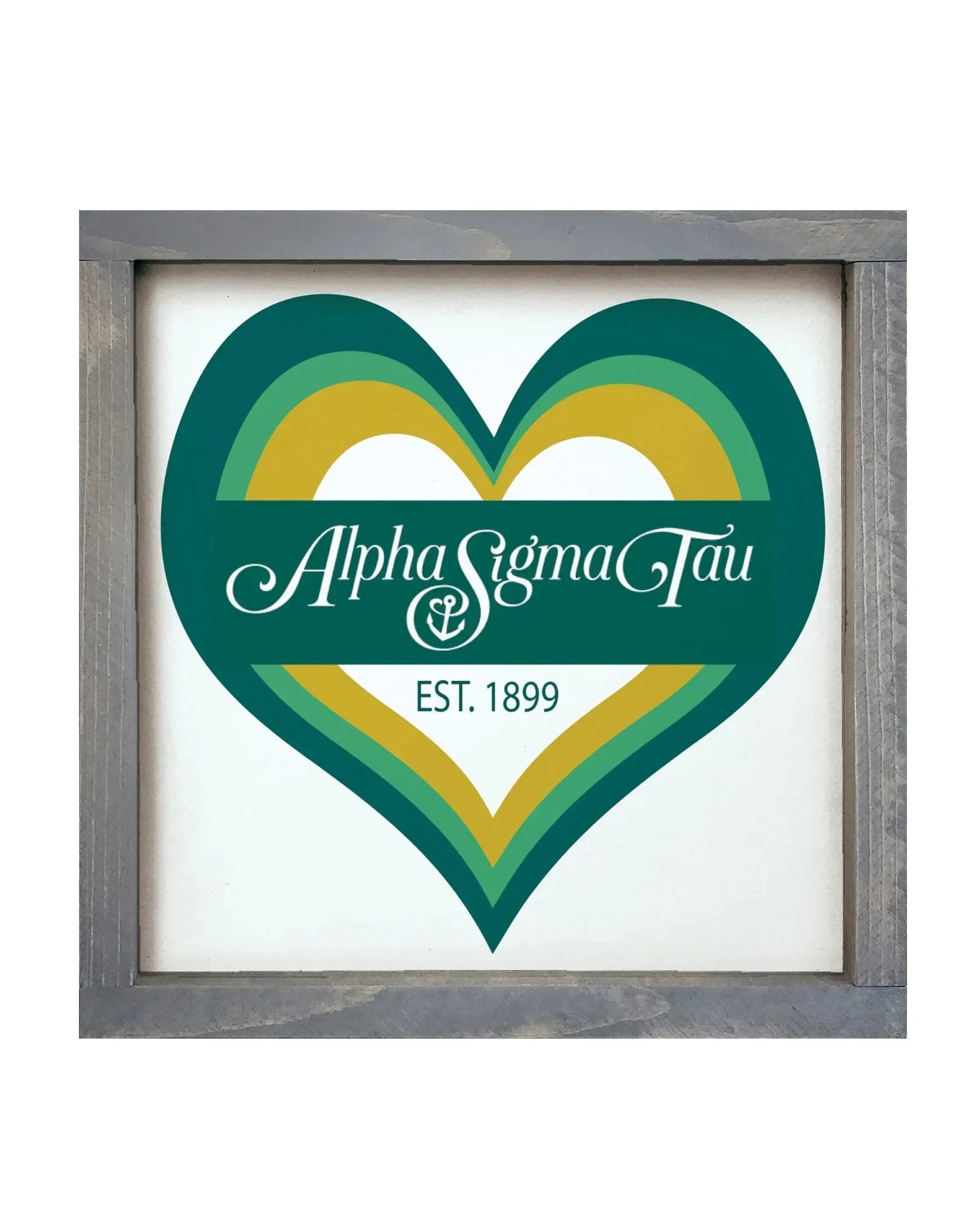 Alpha Sigma Tau 12x12 Wood Framed Sign - Heart Weathered Gray Wall Art & Signs
