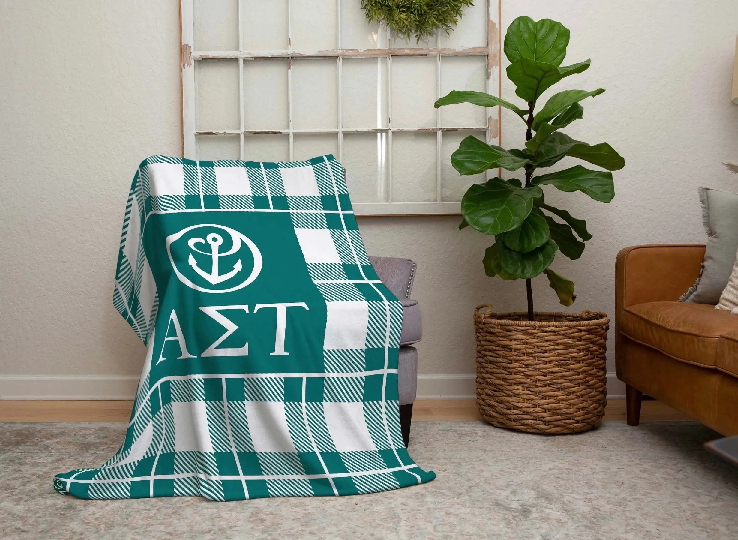 Alpha Sigma Tau XL 60x80 Plaid Sherpa Throw Blanket Throw Blankets