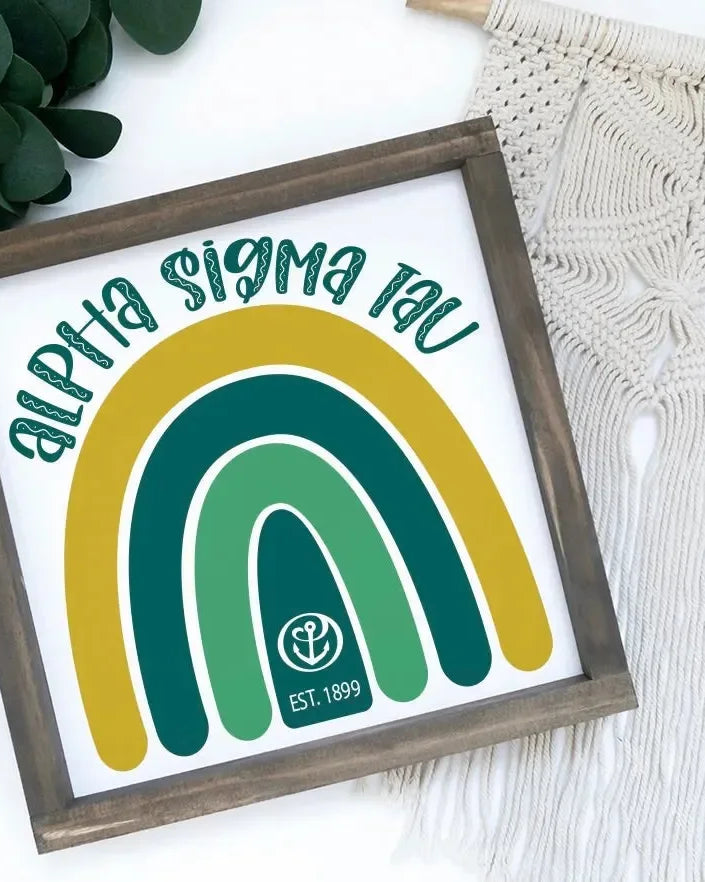Alpha Sigma Tau 12x12 Wood Framed Sign - Rainbow Wall Art & Signs