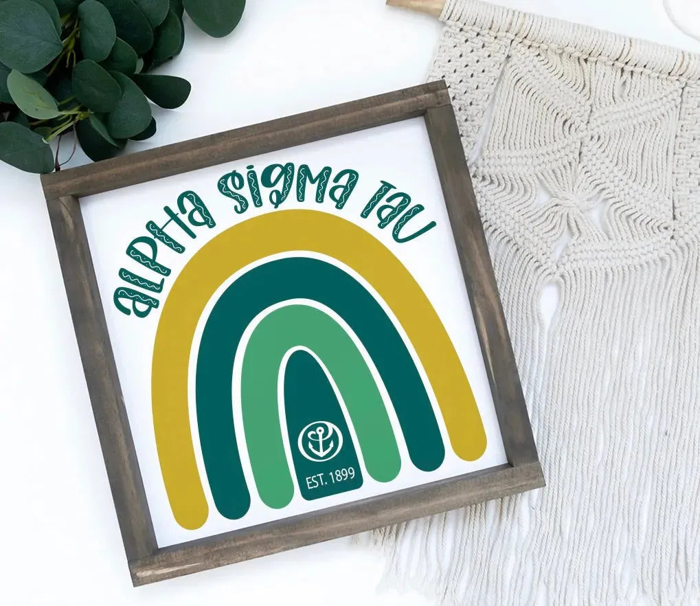 Alpha Sigma Tau 12x12 Wood Framed Sign - Rainbow Wall Art & Signs