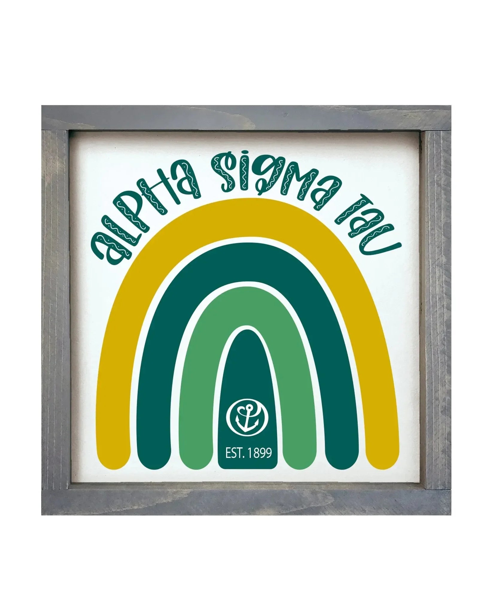 Alpha Sigma Tau 12x12 Wood Framed Sign - Rainbow Weathered Gray Wall Art & Signs