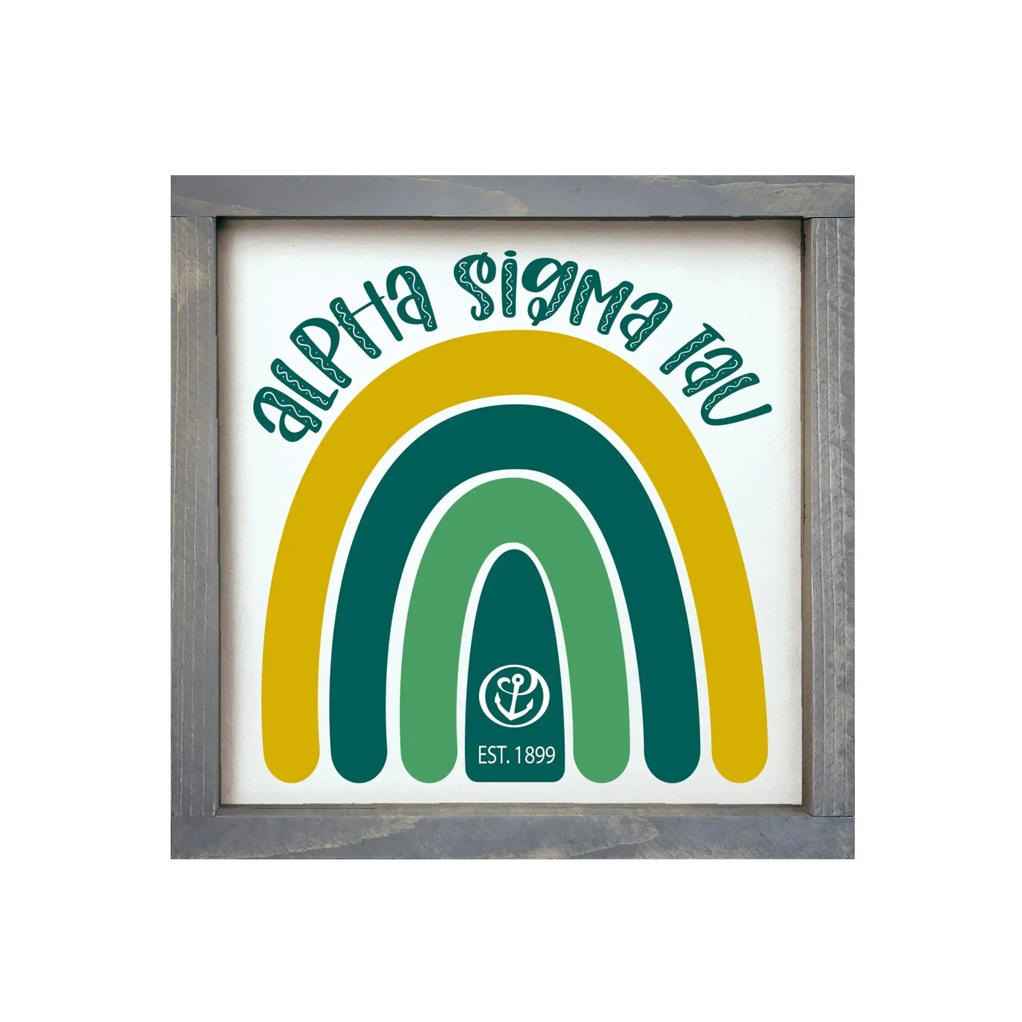 Alpha Sigma Tau 12x12 Wood Framed Sign - Rainbow Weathered Gray Wall Art & Signs