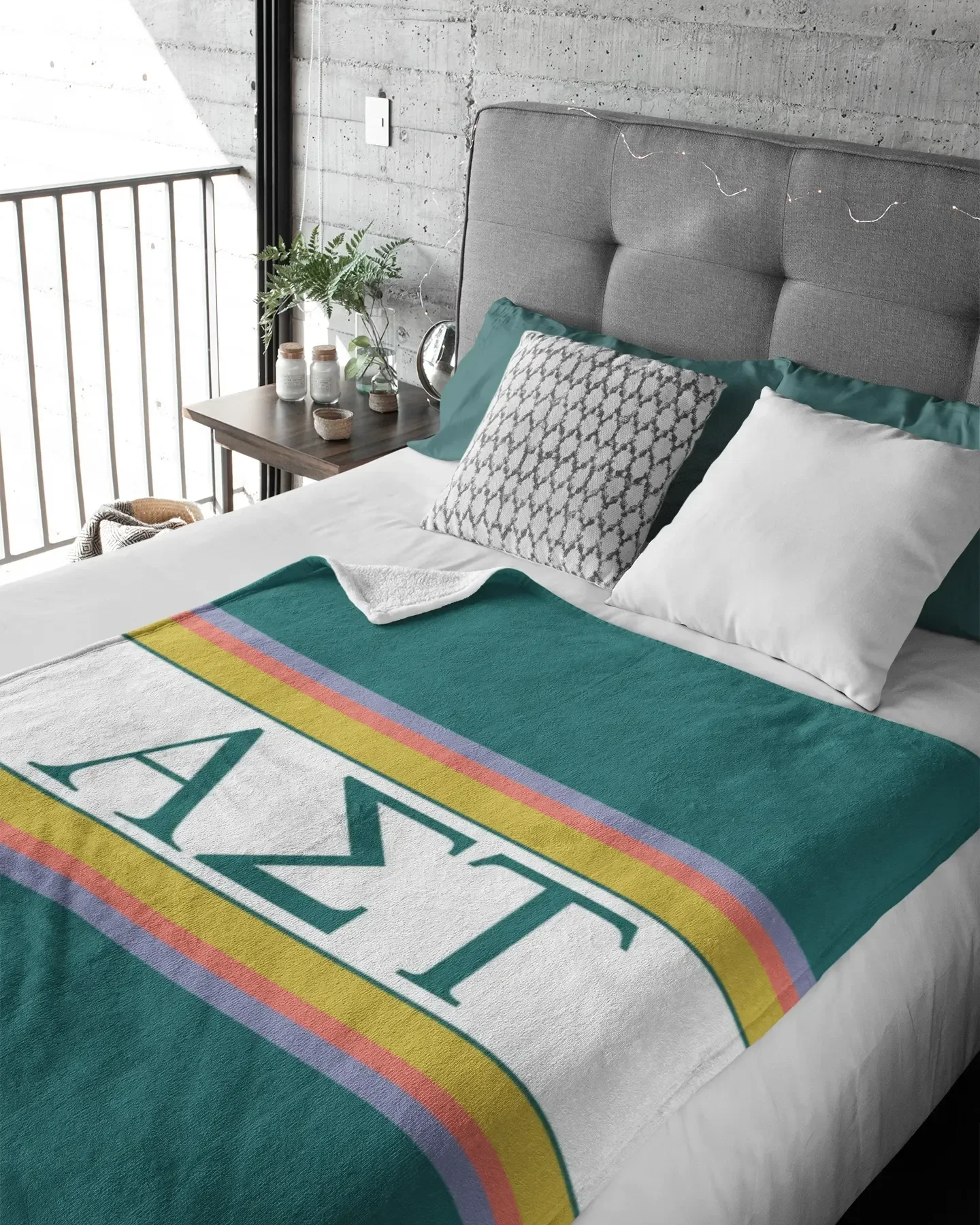 Alpha Sigma Tau XL 60x80 Sherpa Throw Blanket - Stripes Throw Blankets