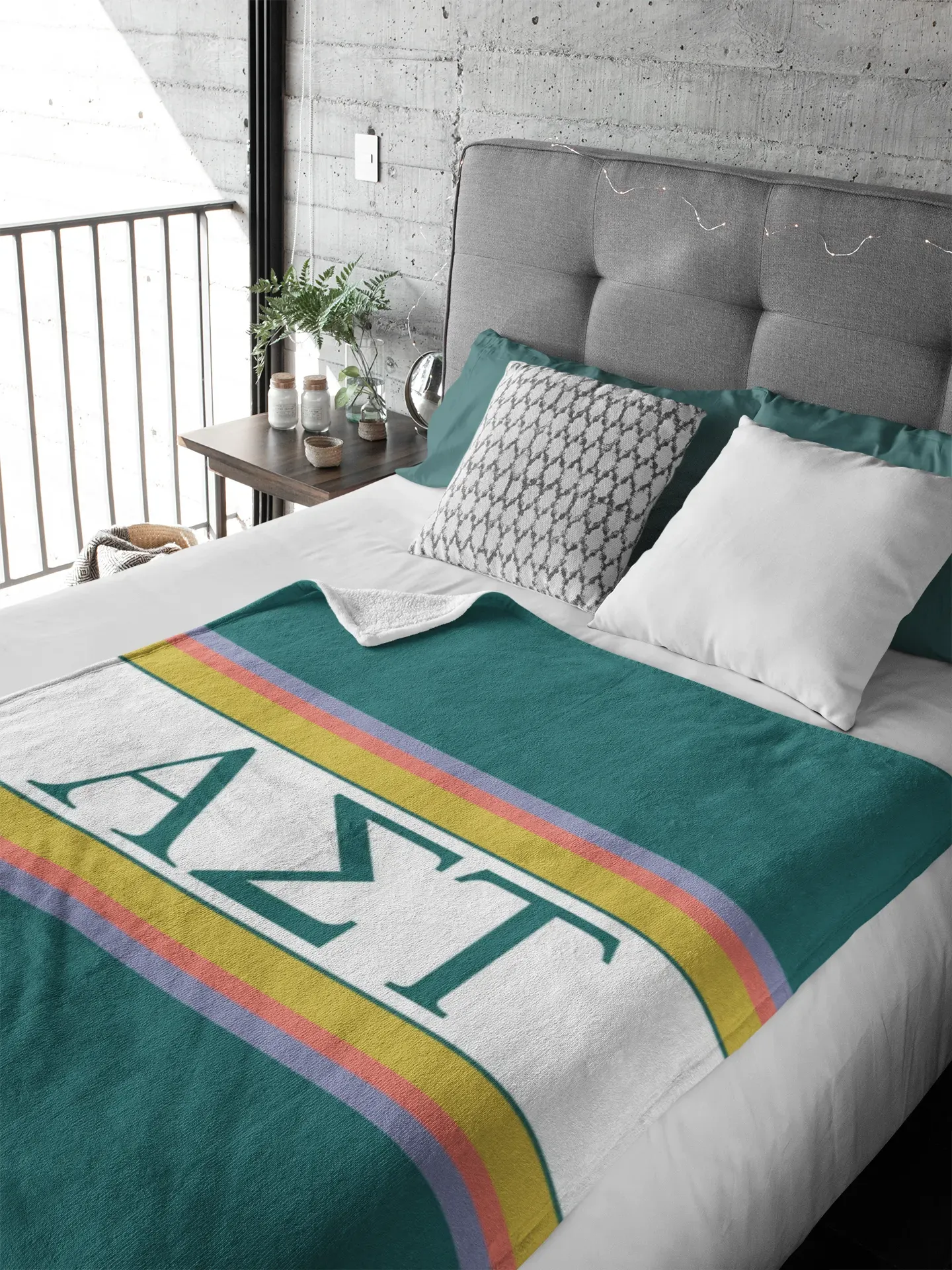 Alpha Sigma Tau XL 60x80 Sherpa Throw Blanket - Stripes Throw Blankets