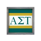 Alpha Sigma Tau 12x12 Wood Framed Sign - Stripes Greek Letters Weathered Gray Wall Art & Signs
