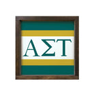 Alpha Sigma Tau 12x12 Wood Framed Sign - Stripes Greek Letters Walnut Stain Wall Art & Signs