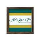 Alpha Sigma Tau 12x12 Wood Framed Sign - Stripes Traditional Logo Walnut Stain Wall Art & Signs