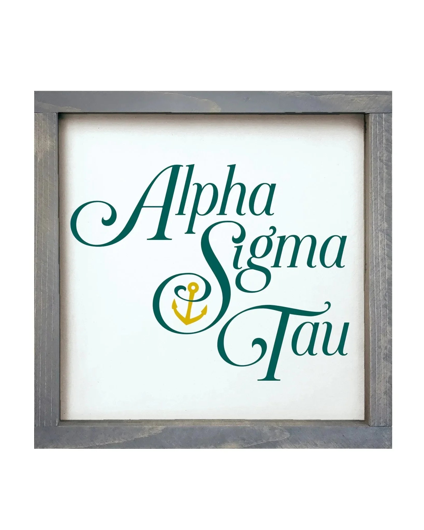 Alpha Sigma Tau 12x12 Traditional Wood Framed Sign Weathered Gray Wall Art & Signs