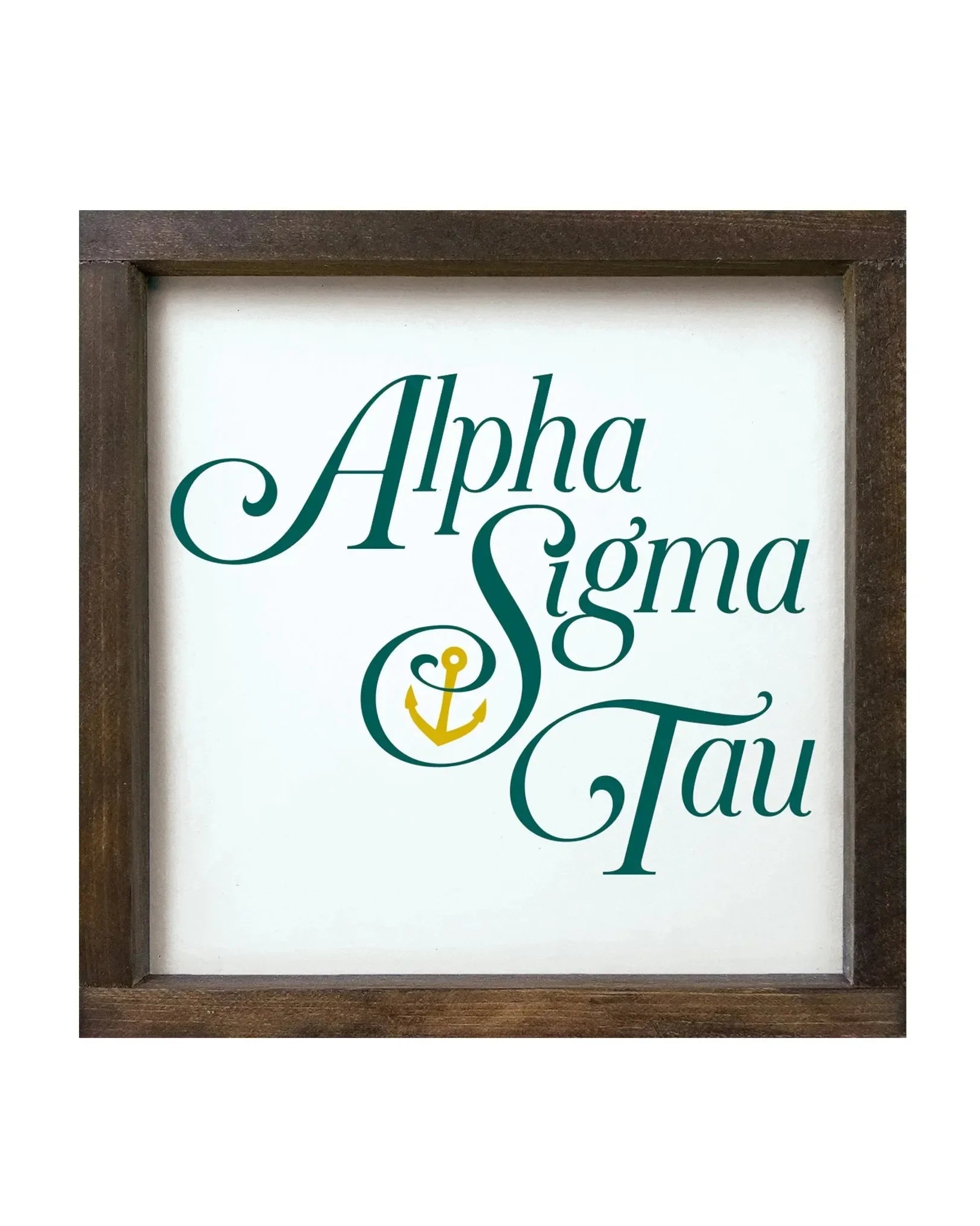 Alpha Sigma Tau 12x12 Traditional Wood Framed Sign Walnut Stain Wall Art & Signs