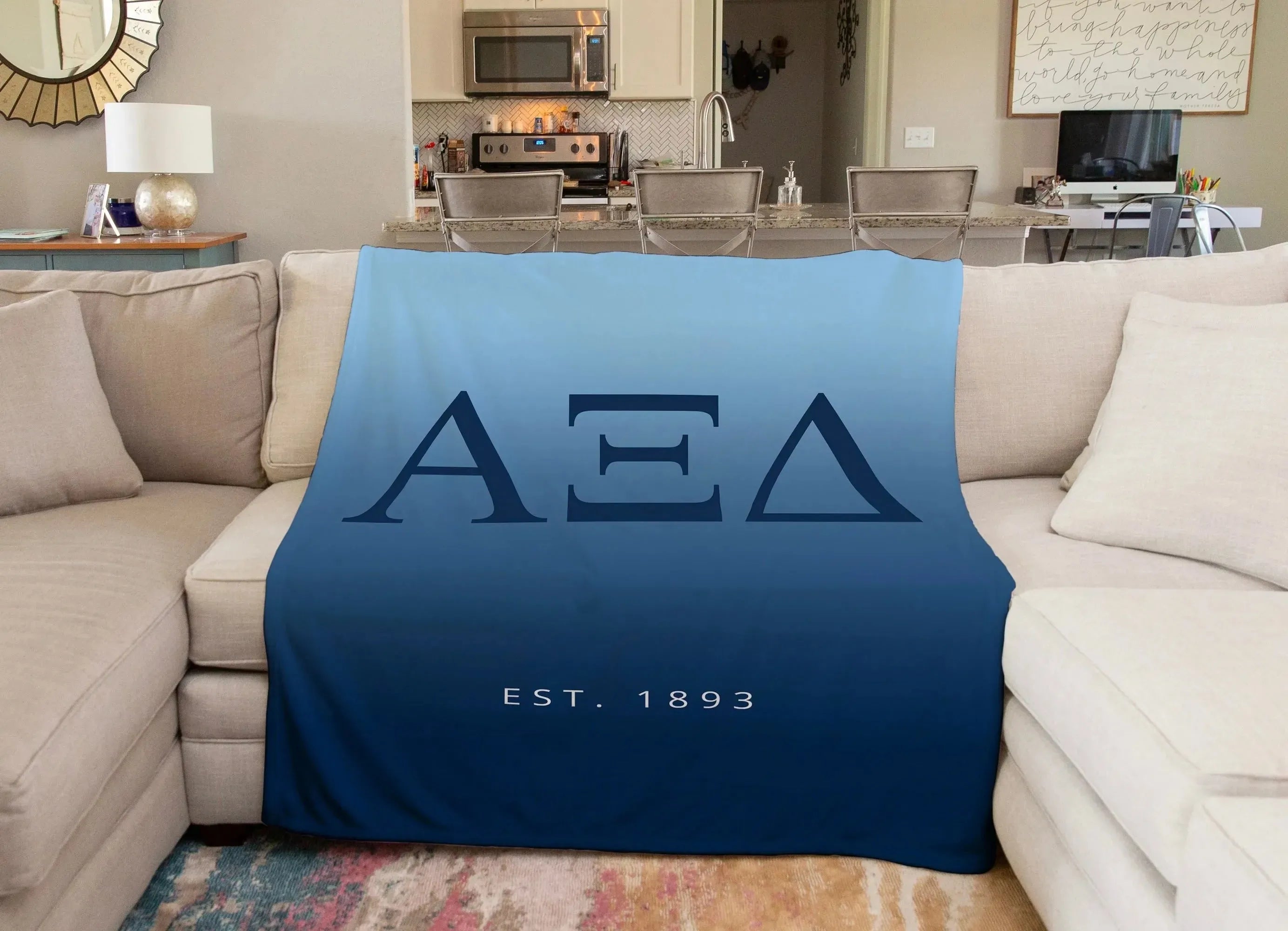 Alpha Xi Delta XL 60x80 Sherpa Throw Blanket - Blue Gradient Throw Blankets