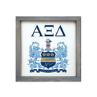 Alpha Xi Delta 12x12 Wood Framed Sign - Traditional Crest White Weathered Gray Wall Art & Signs