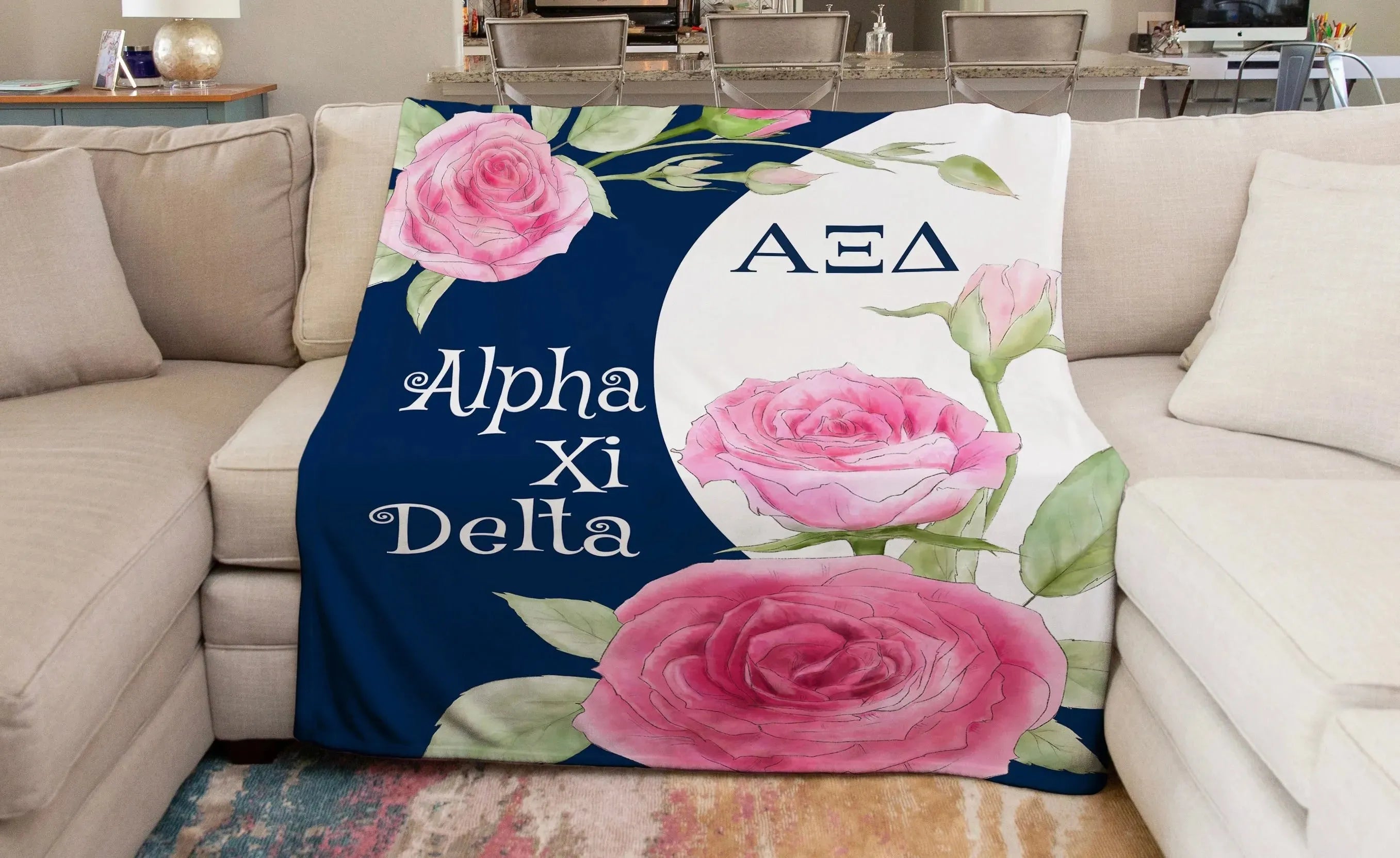 Alpha Xi Delta XL 60x80 Sherpa Throw Blanket - Midnight Rose Throw Blankets