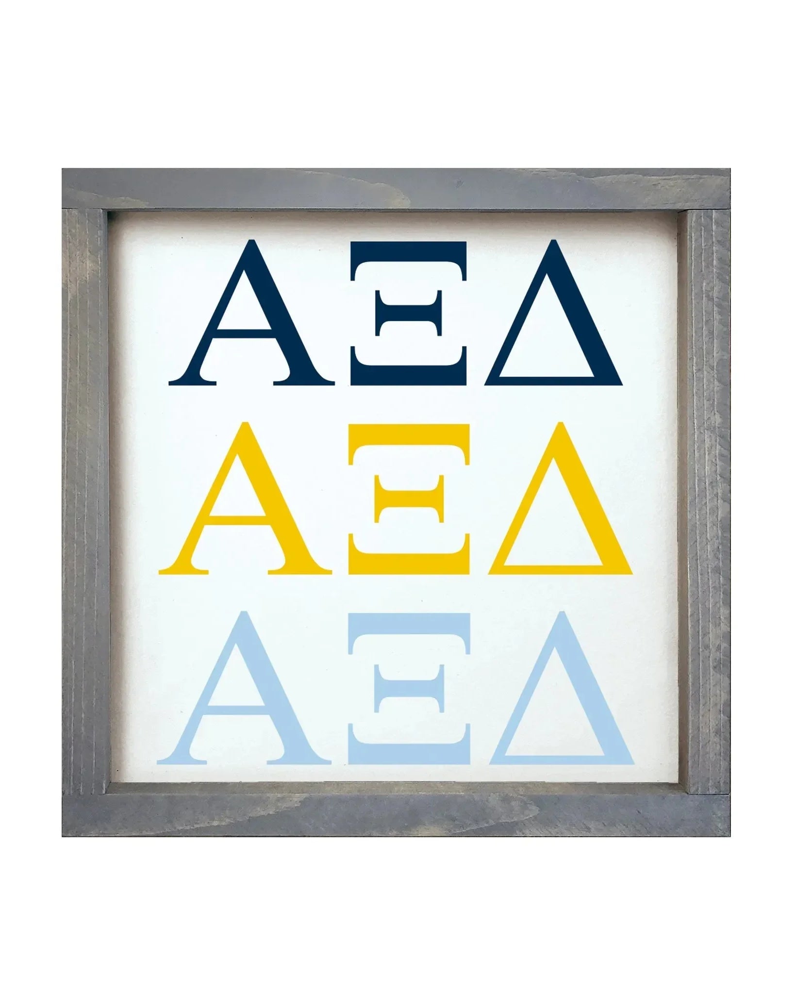 Alpha Xi Delta 12x12 Wood Framed Sign - Greek Letters Weathered Gray Wall Art & Signs