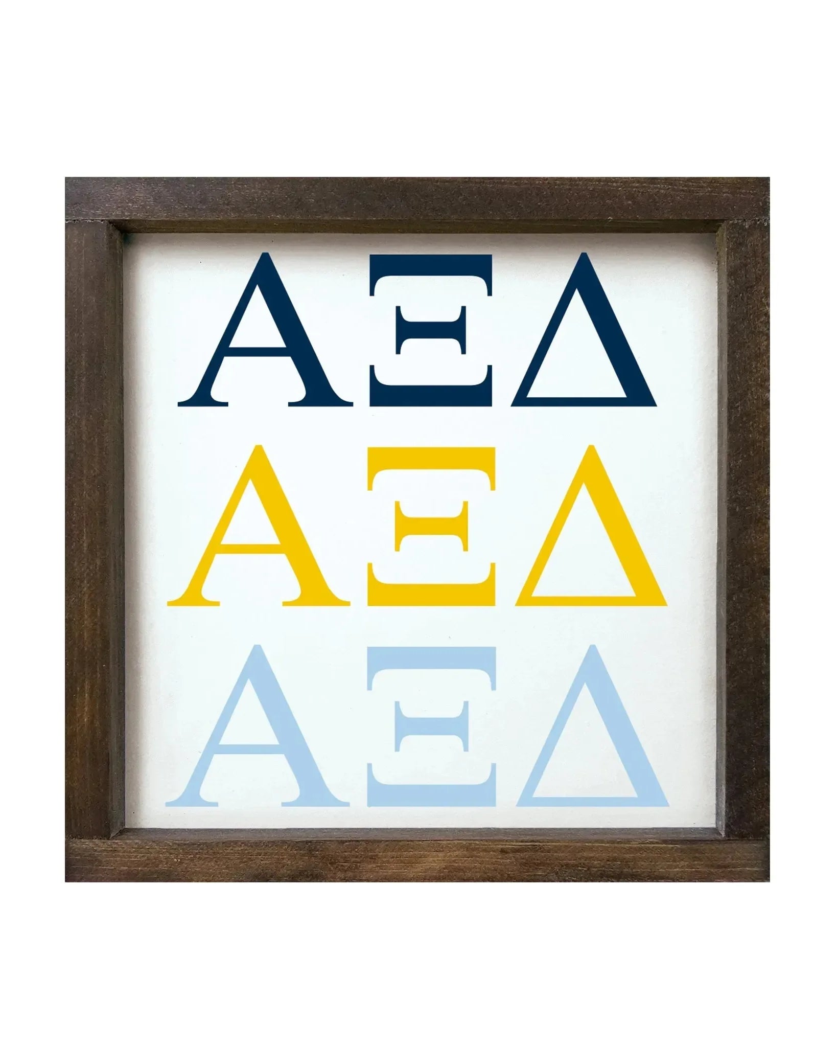 Alpha Xi Delta 12x12 Wood Framed Sign - Greek Letters Walnut Stain Wall Art & Signs