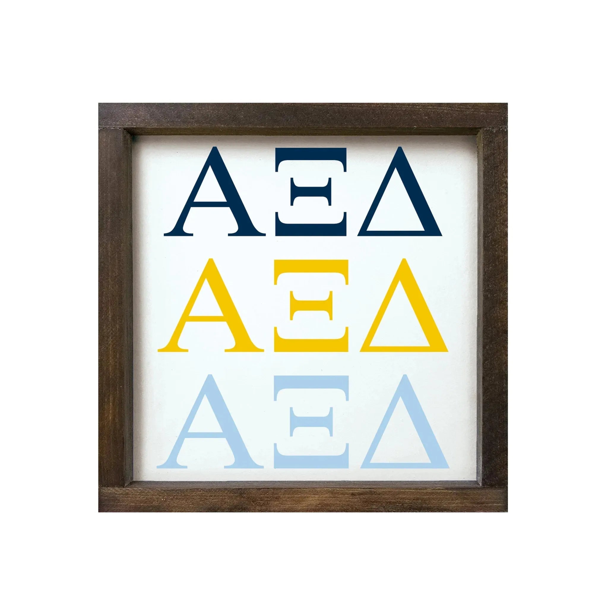 Alpha Xi Delta 12x12 Wood Framed Sign - Greek Letters Walnut Stain Wall Art & Signs