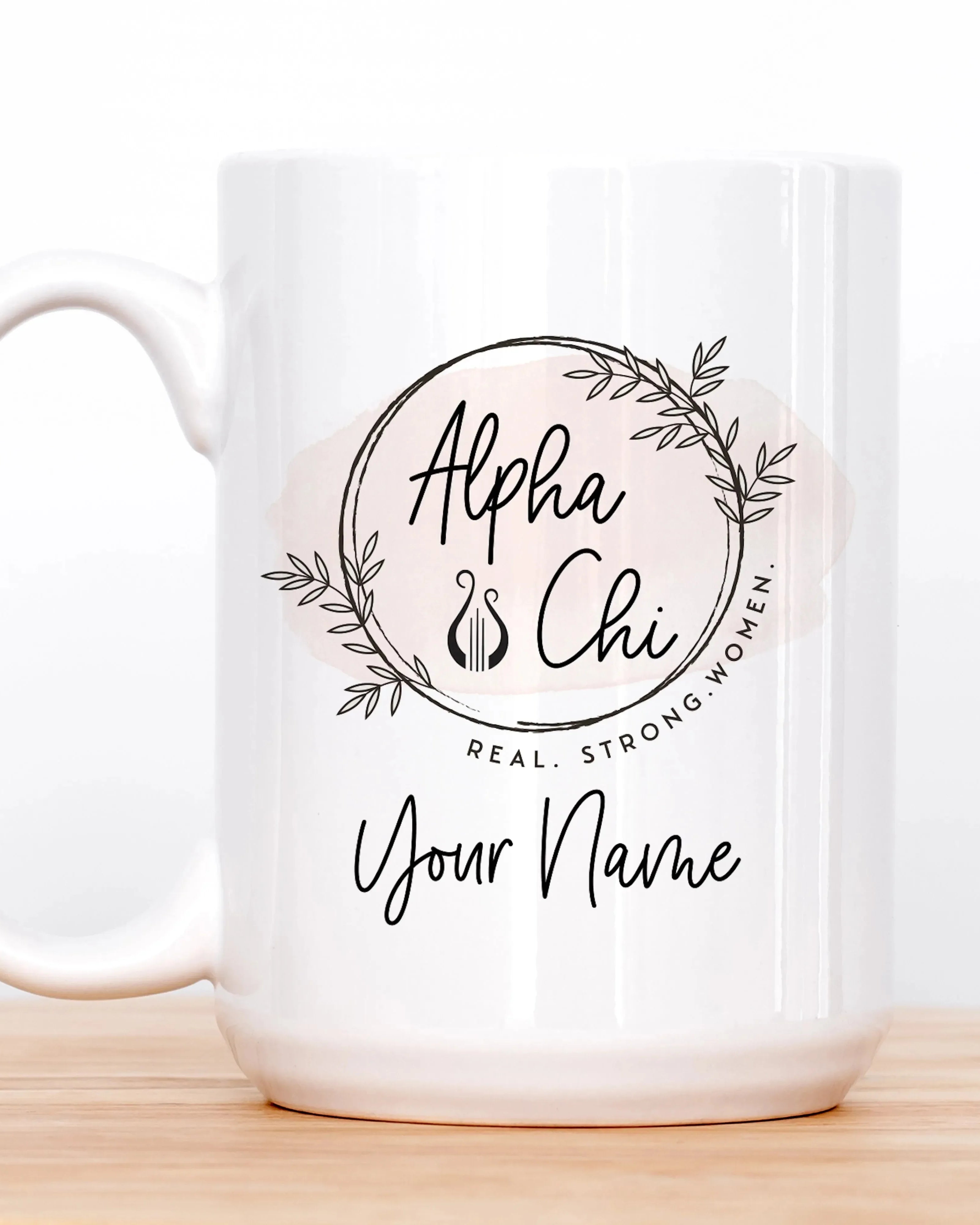 Alpha Chi Personalized Mug Deluxe 15 oz. - Boho Wreath Drinkware