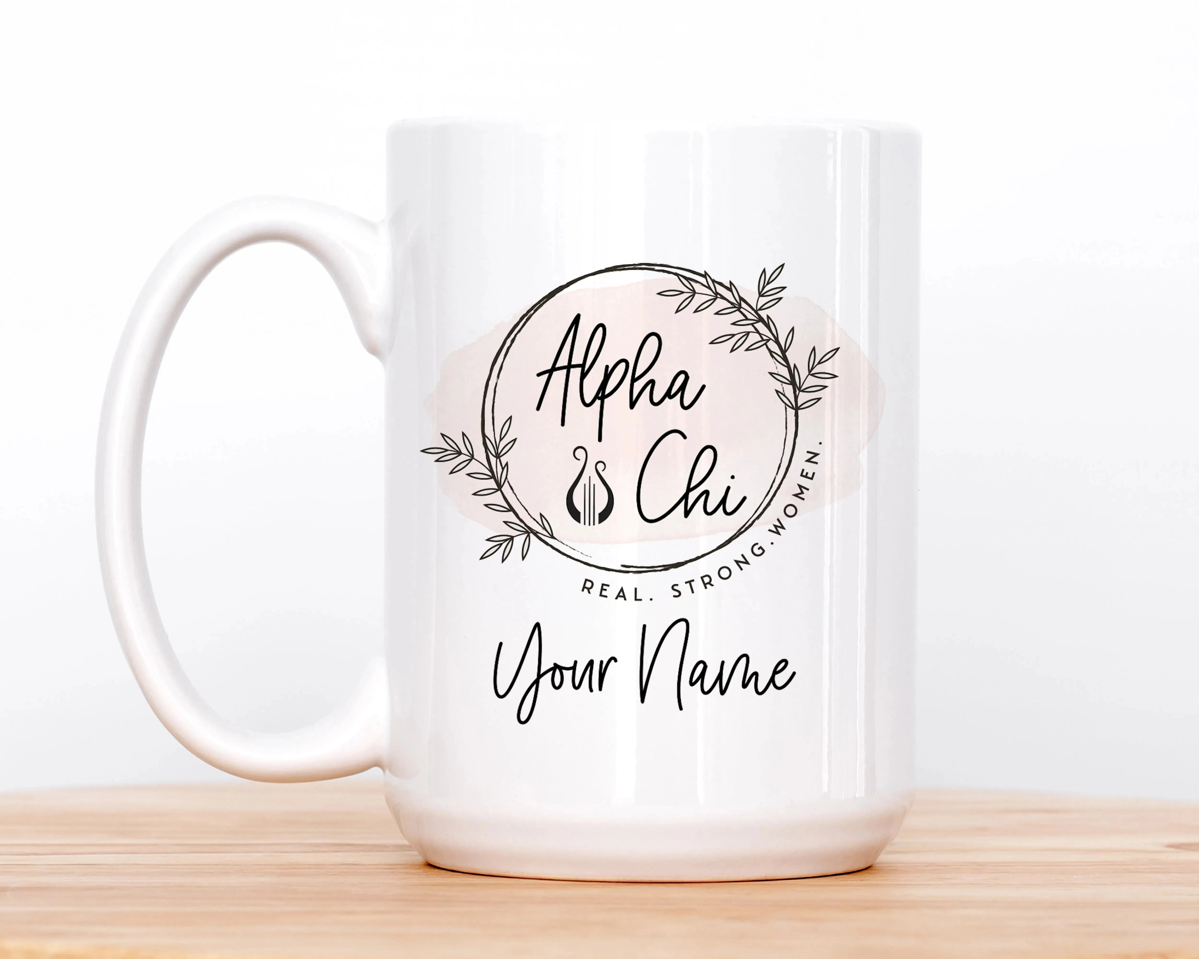 Alpha Chi Personalized Mug Deluxe 15 oz. - Boho Wreath Drinkware