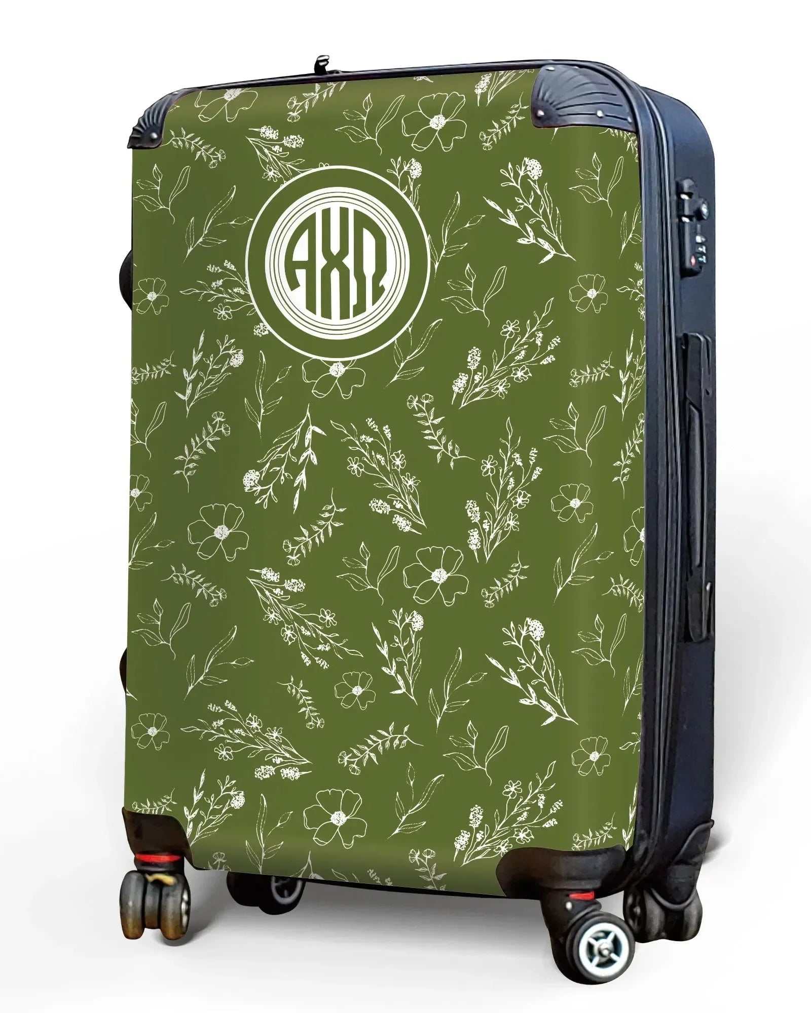 Alpha Chi Omega Carry-on Suitcase - Olive Vintage Floral Suitcases