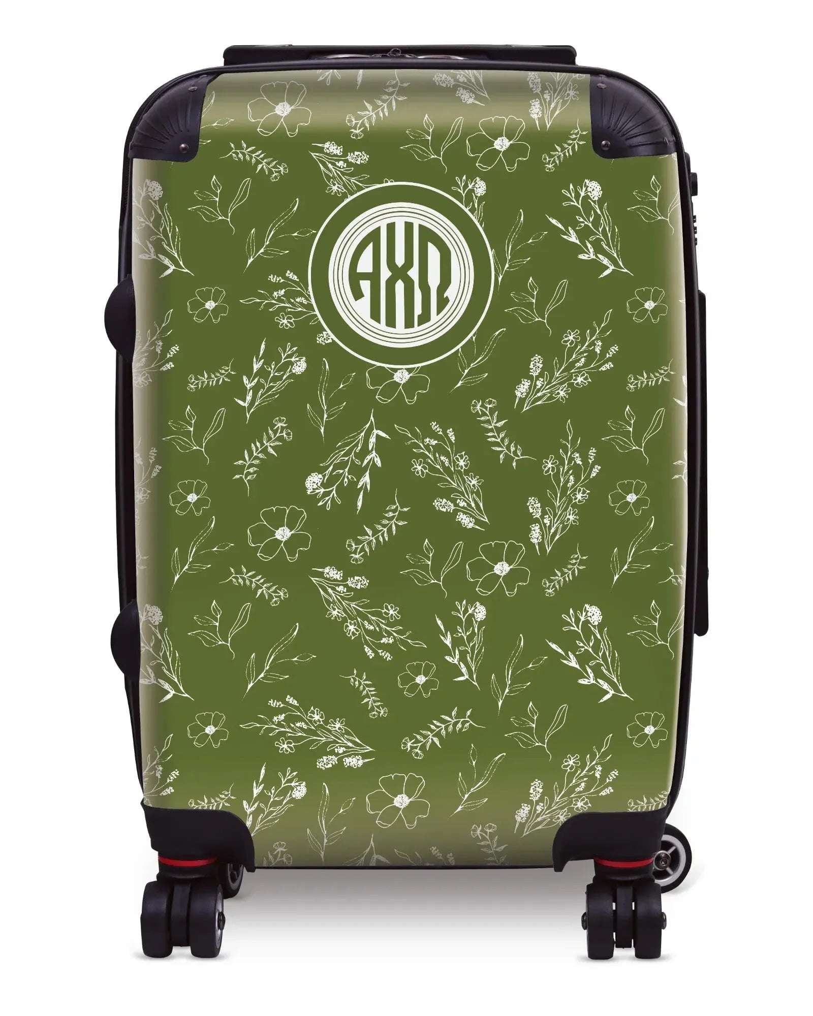Alpha Chi Omega Carry-on Suitcase - Olive Vintage Floral Suitcases
