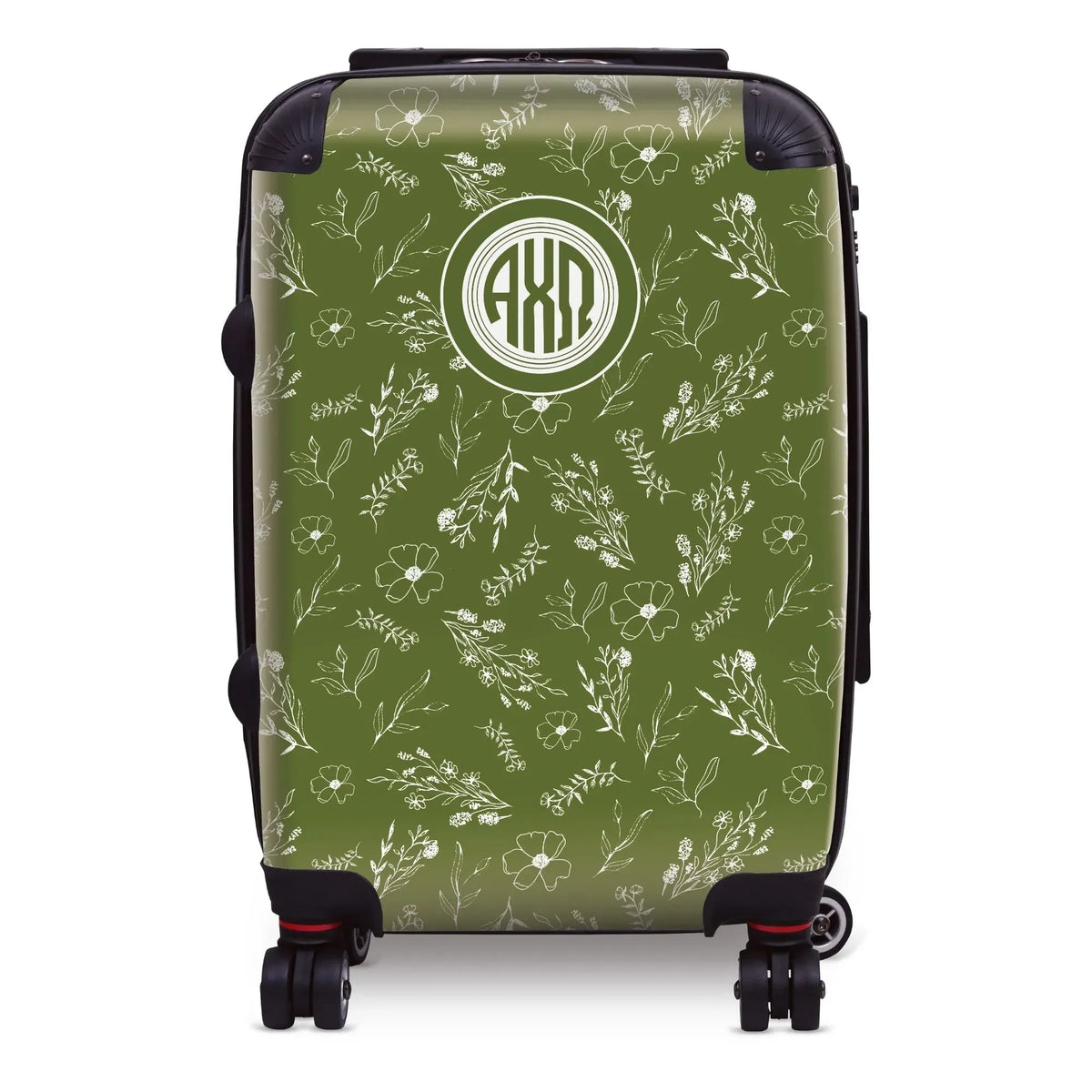 Alpha Chi Omega Carry-on Suitcase - Olive Vintage Floral Suitcases