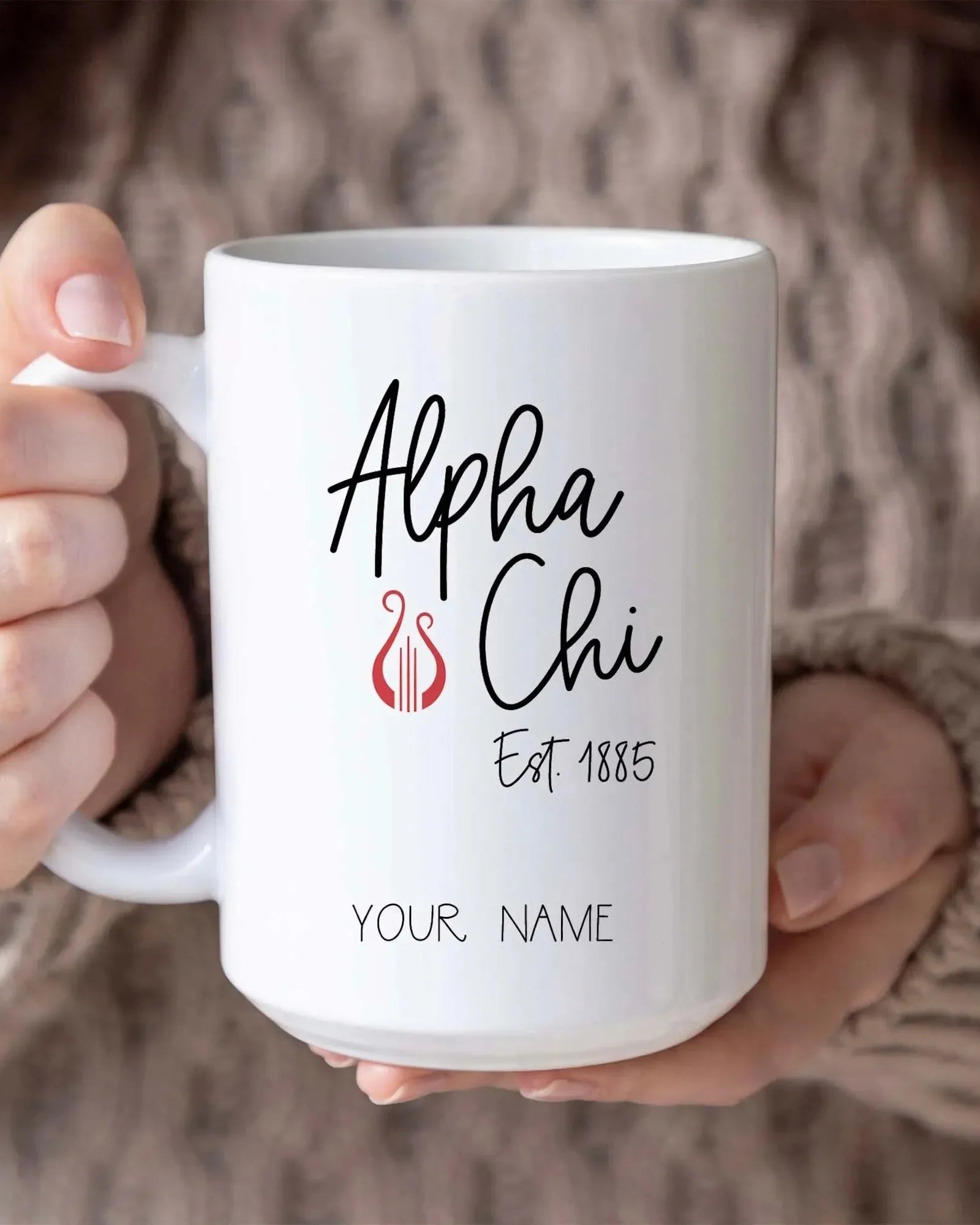 Alpha Chi Personalized Mug Deluxe 15 oz. - Script Drinkware