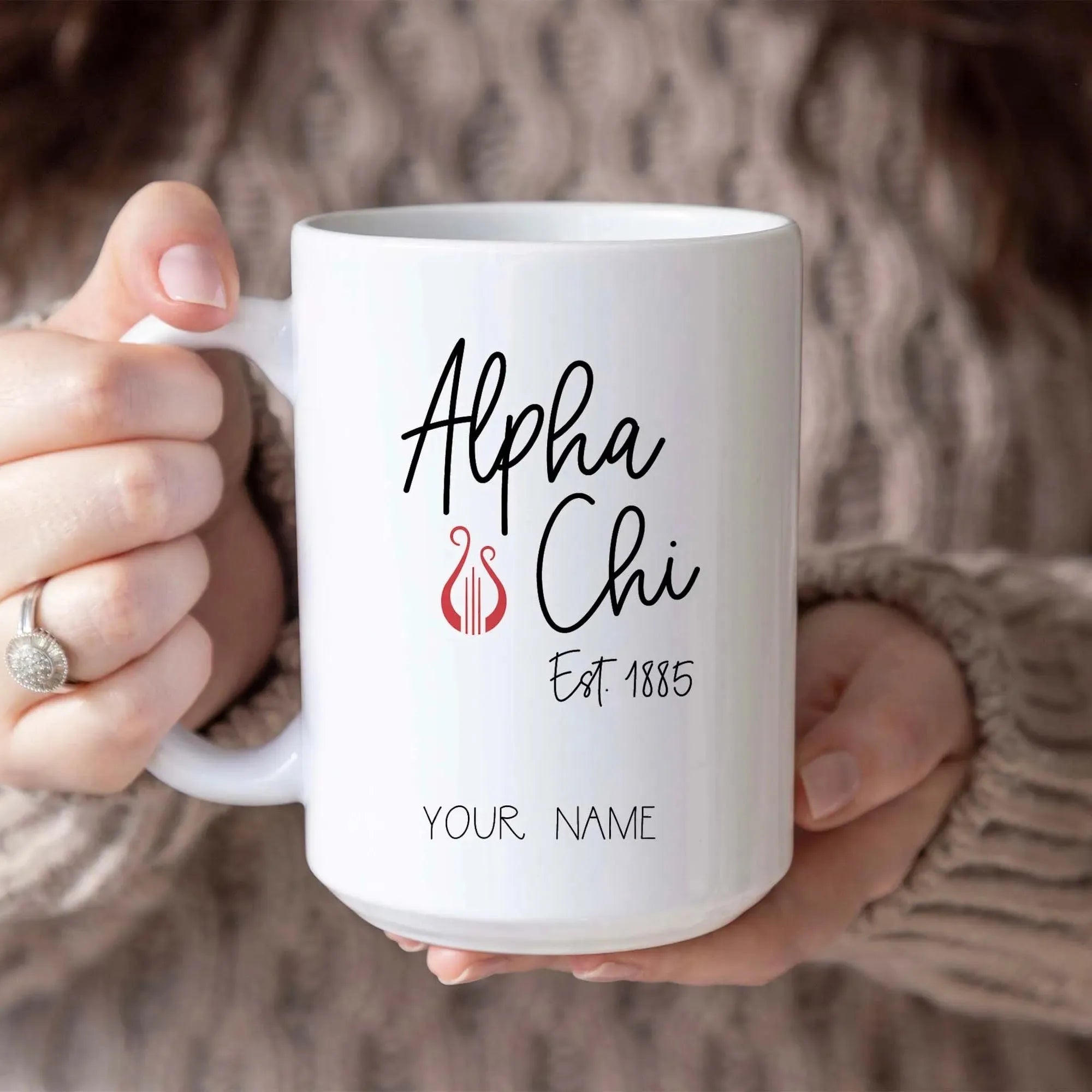 Alpha Chi Personalized Mug Deluxe 15 oz. - Script Drinkware