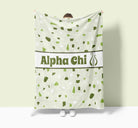Alpha Chi Omega XL 60x80 Sherpa Throw Blanket Olive Terrazzo Pattern Throw Blankets