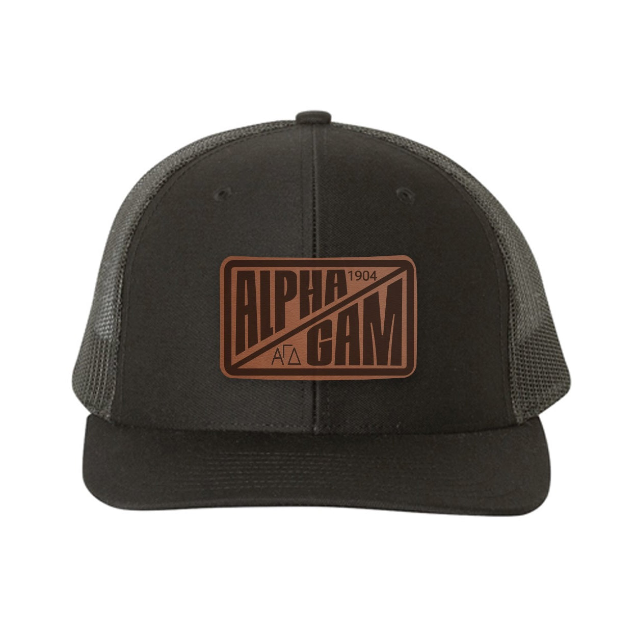 Alpha Gam Richardson 112 Leatherette Patch Trucker Hat - Divide