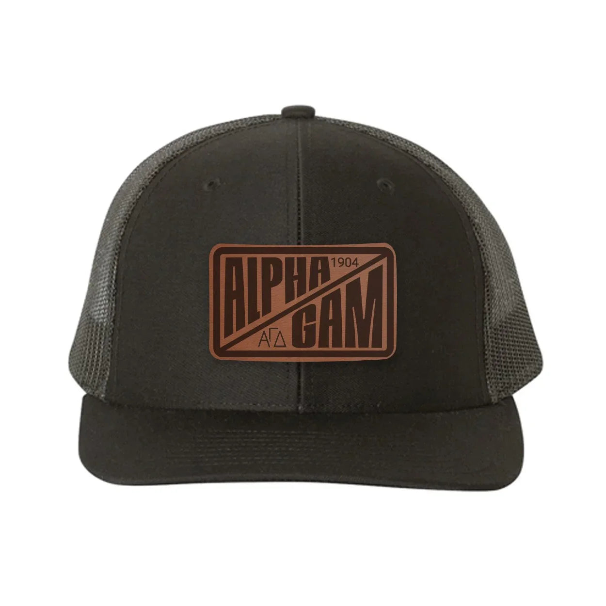Alpha Gam Richardson 112 Leatherette Patch Trucker Hat - Divide