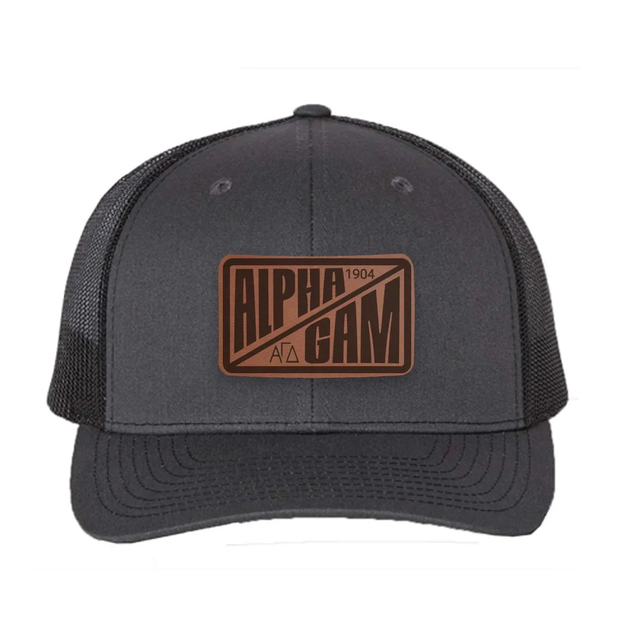 Alpha Gam Richardson 112 Leatherette Patch Trucker Hat - Divide