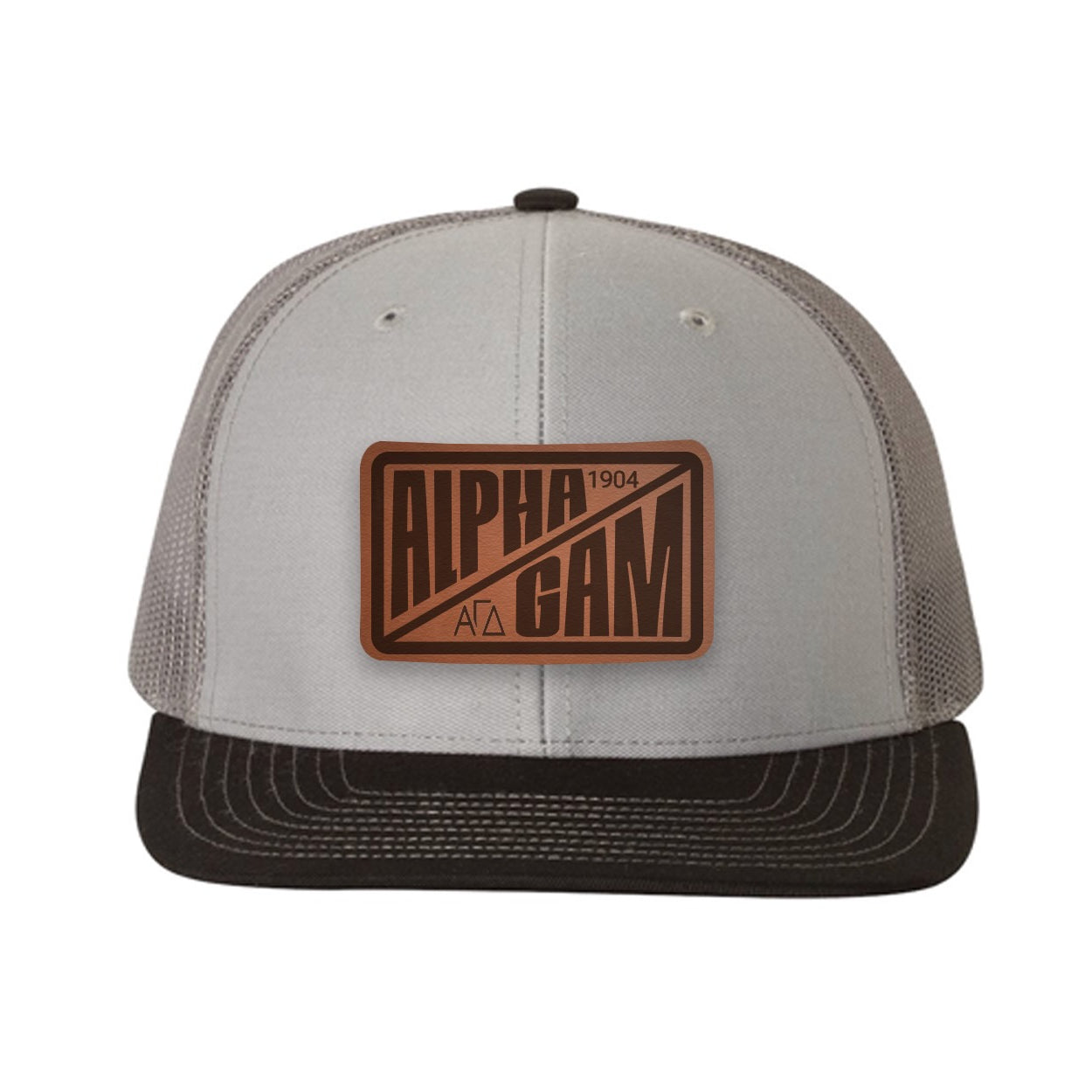 Alpha Gam Richardson 112 Leatherette Patch Trucker Hat - Divide