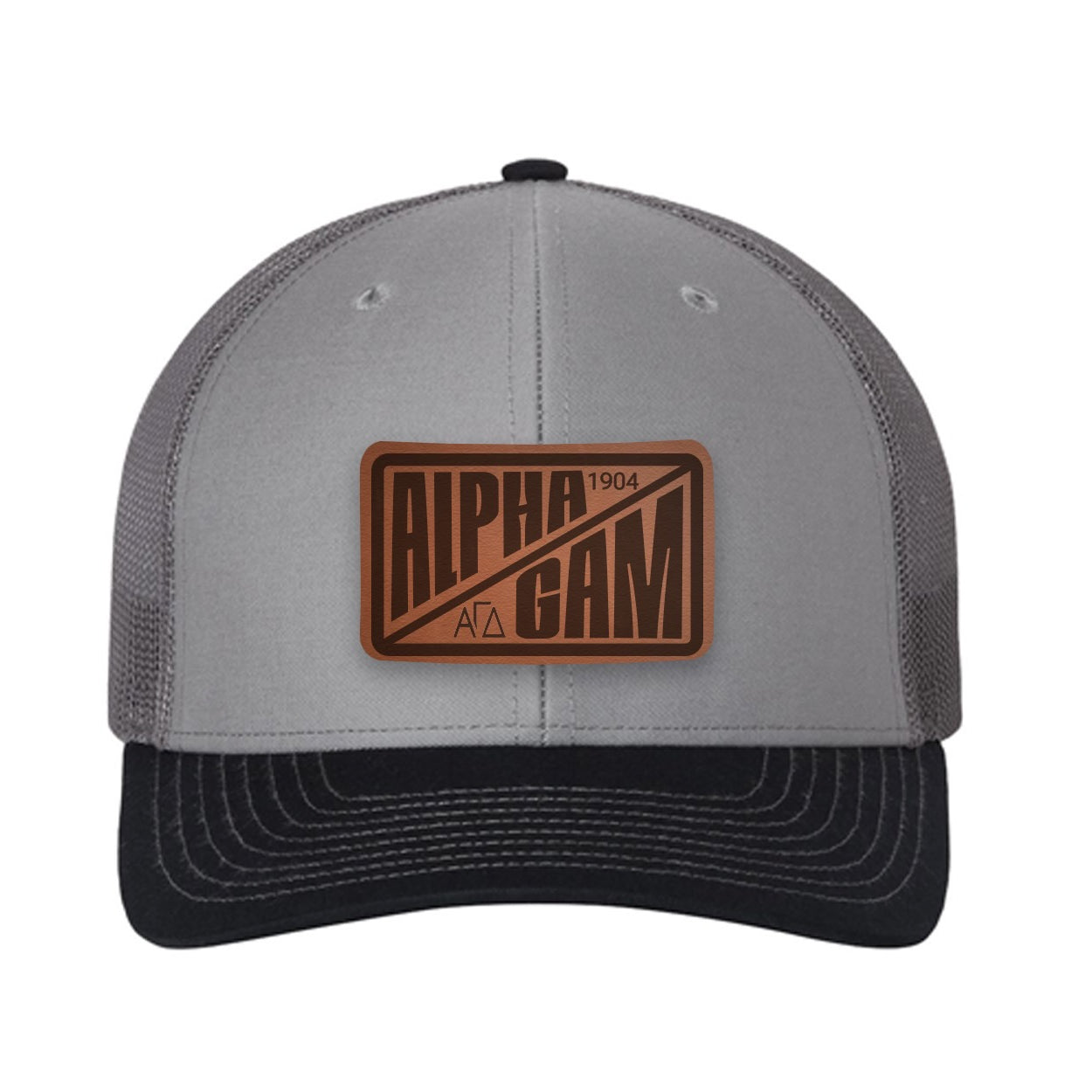Alpha Gam Richardson 112 Leatherette Patch Trucker Hat - Divide