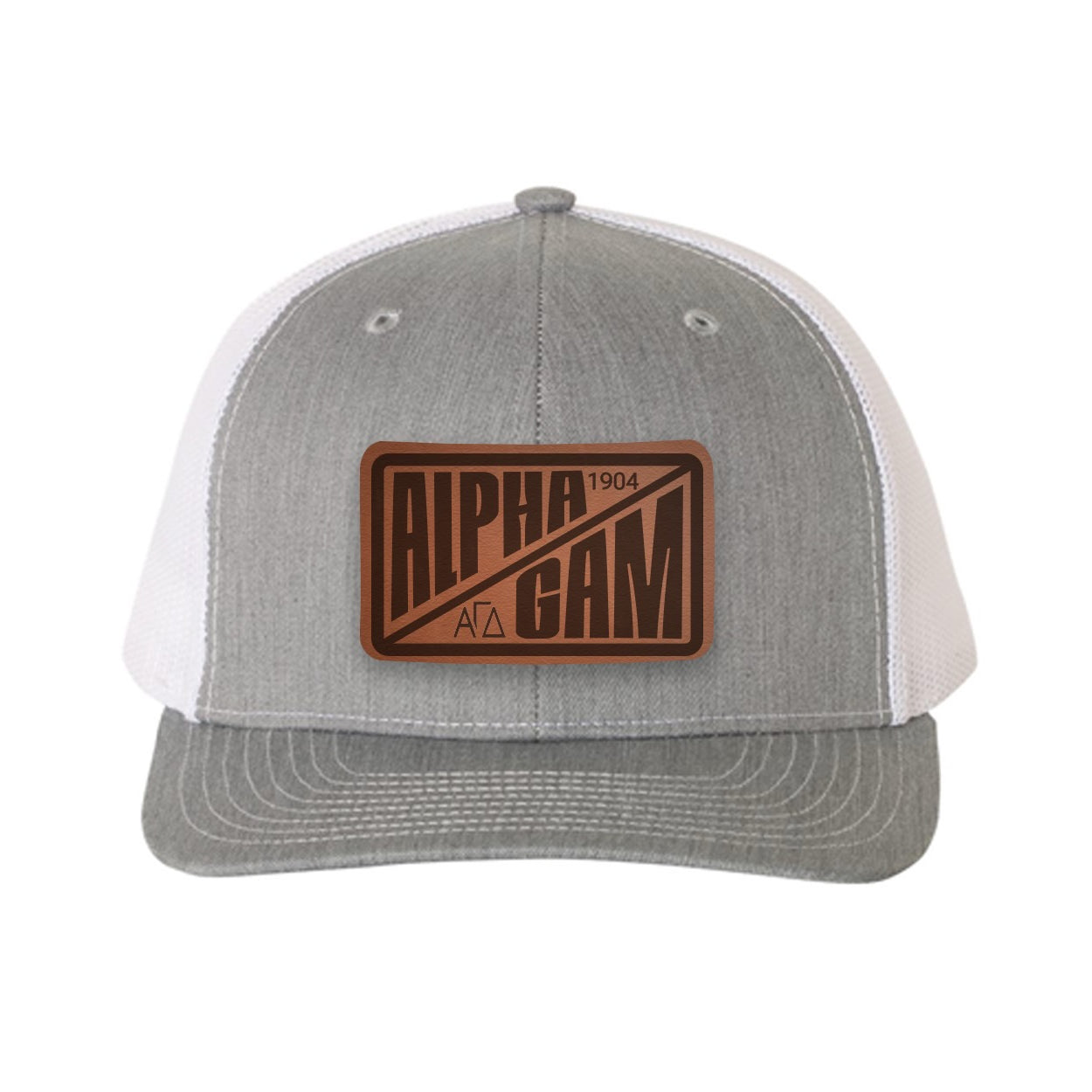 Alpha Gam Richardson 112 Leatherette Patch Trucker Hat - Divide