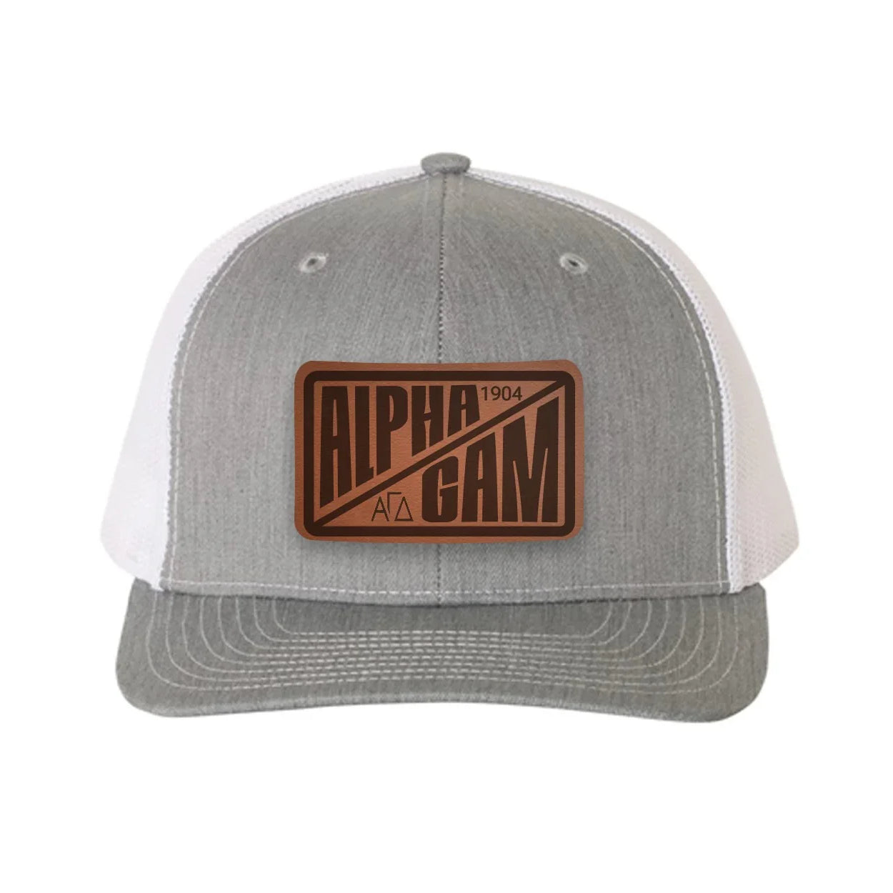 Alpha Gam Richardson 112 Leatherette Patch Trucker Hat - Divide