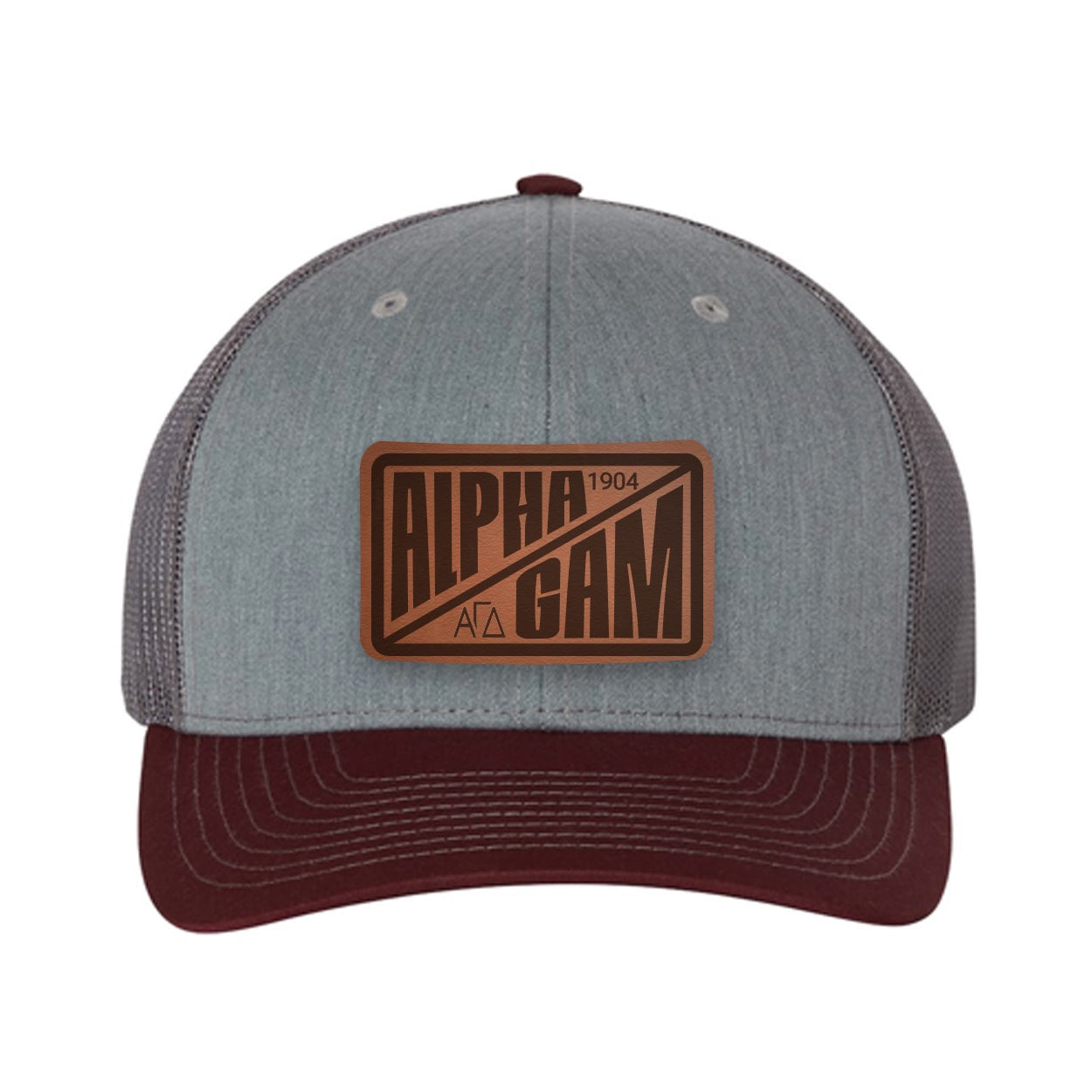 Alpha Gam Richardson 112 Leatherette Patch Trucker Hat - Divide