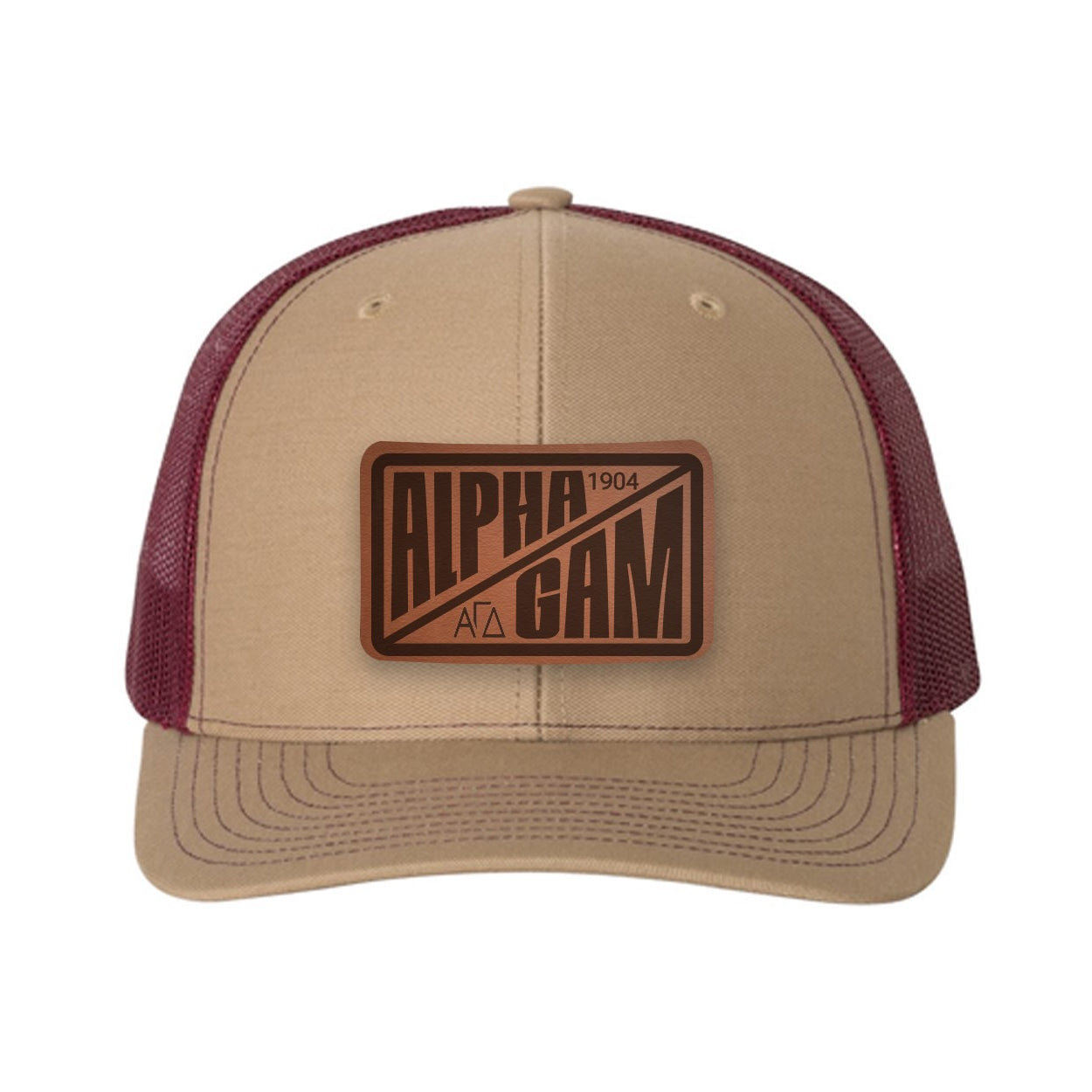 Alpha Gam Richardson 112 Leatherette Patch Trucker Hat - Divide