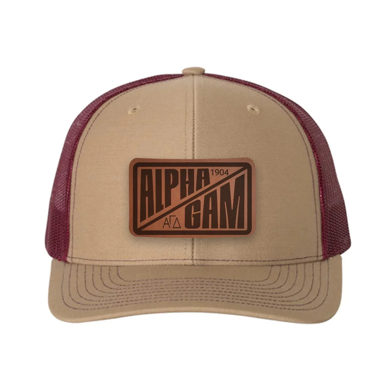 Alpha Gam Richardson 112 Leatherette Patch Trucker Hat - Divide