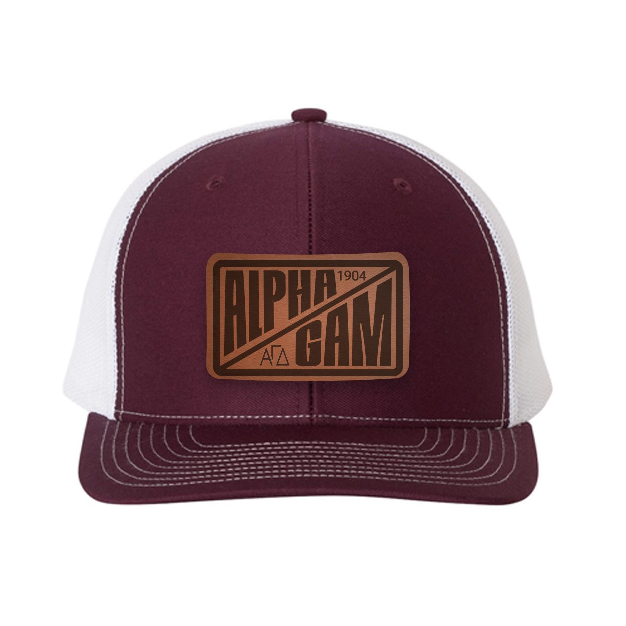 Alpha Gam Richardson 112 Leatherette Patch Trucker Hat - Divide