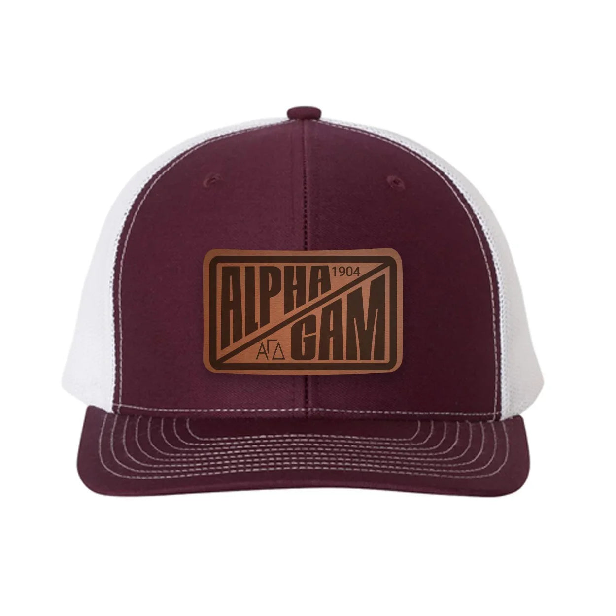 Alpha Gam Richardson 112 Leatherette Patch Trucker Hat - Divide