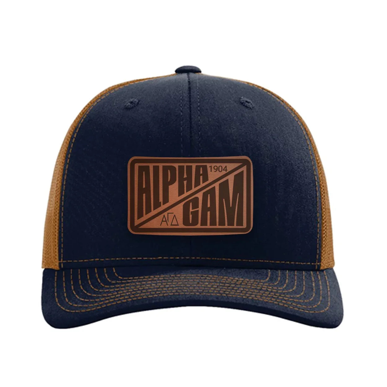 Alpha Gam Richardson 112 Leatherette Patch Trucker Hat - Divide