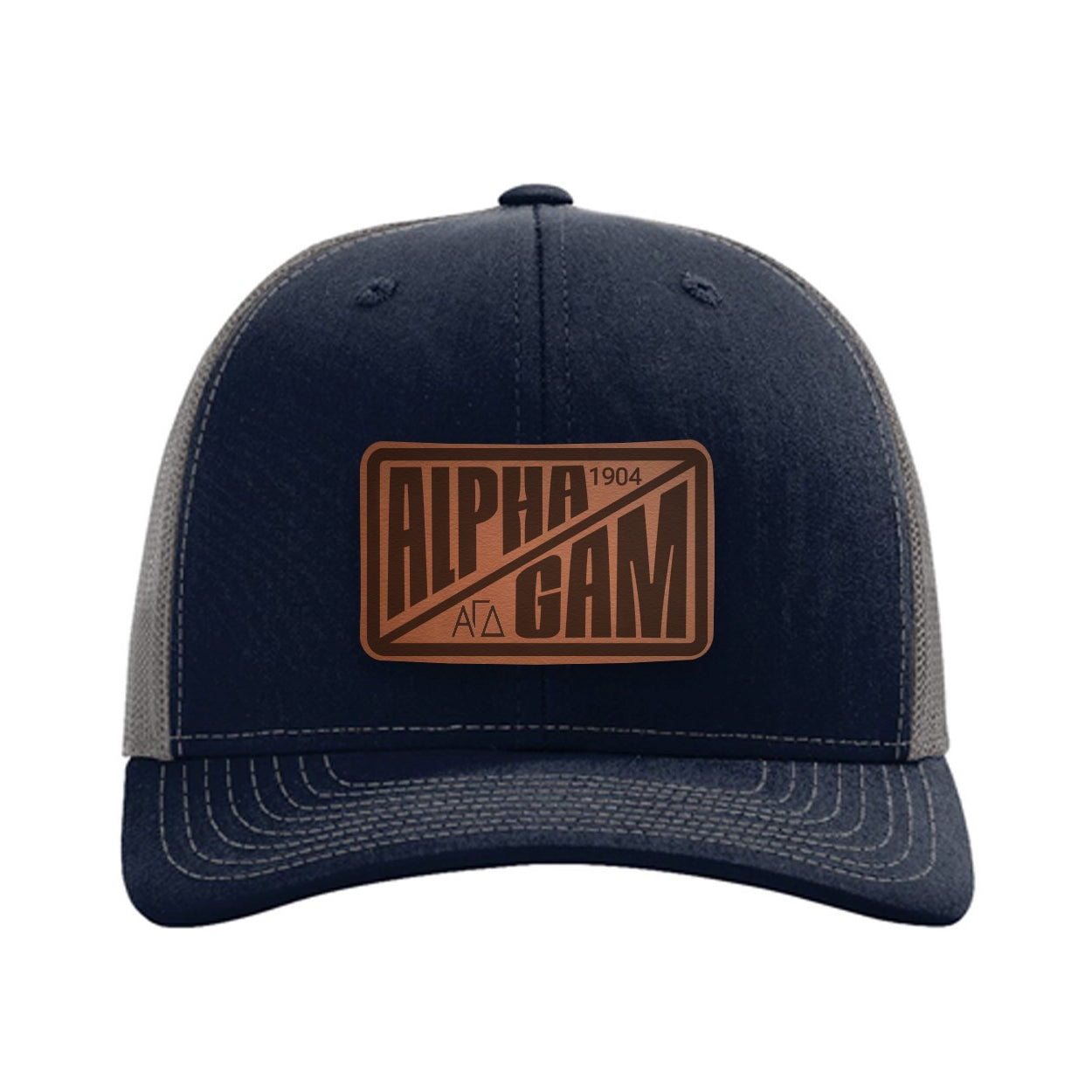 Alpha Gam Richardson 112 Leatherette Patch Trucker Hat - Divide